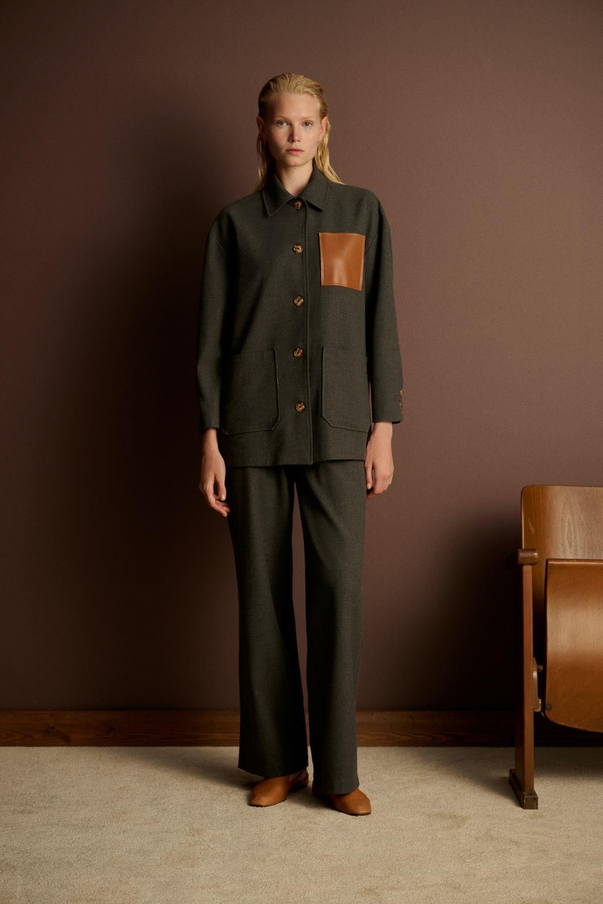 MAVA DERİ CEP DETAYLI CEKET GRİ