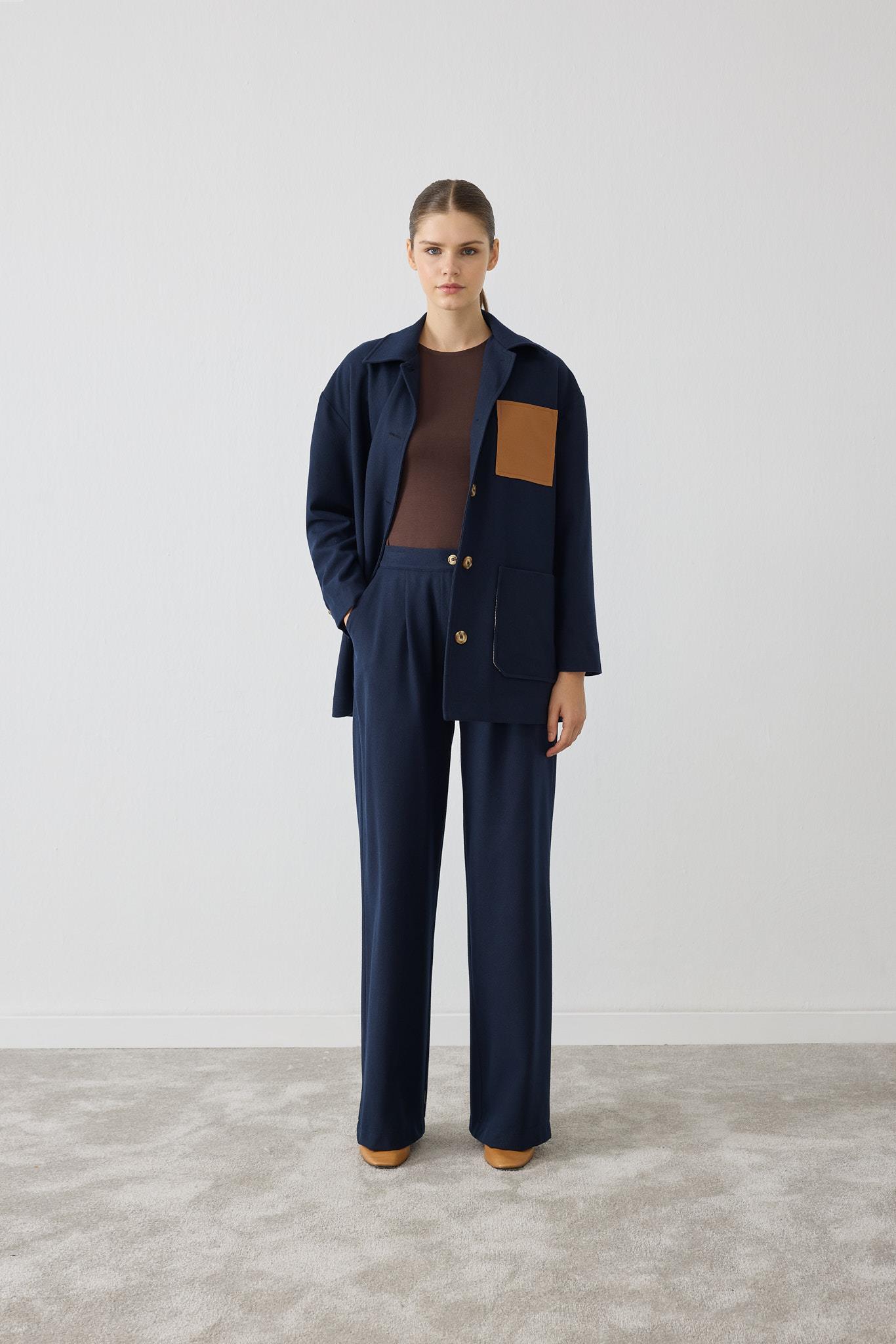 MAVA DERİ CEP DETAYLI CEKET LACİVERT