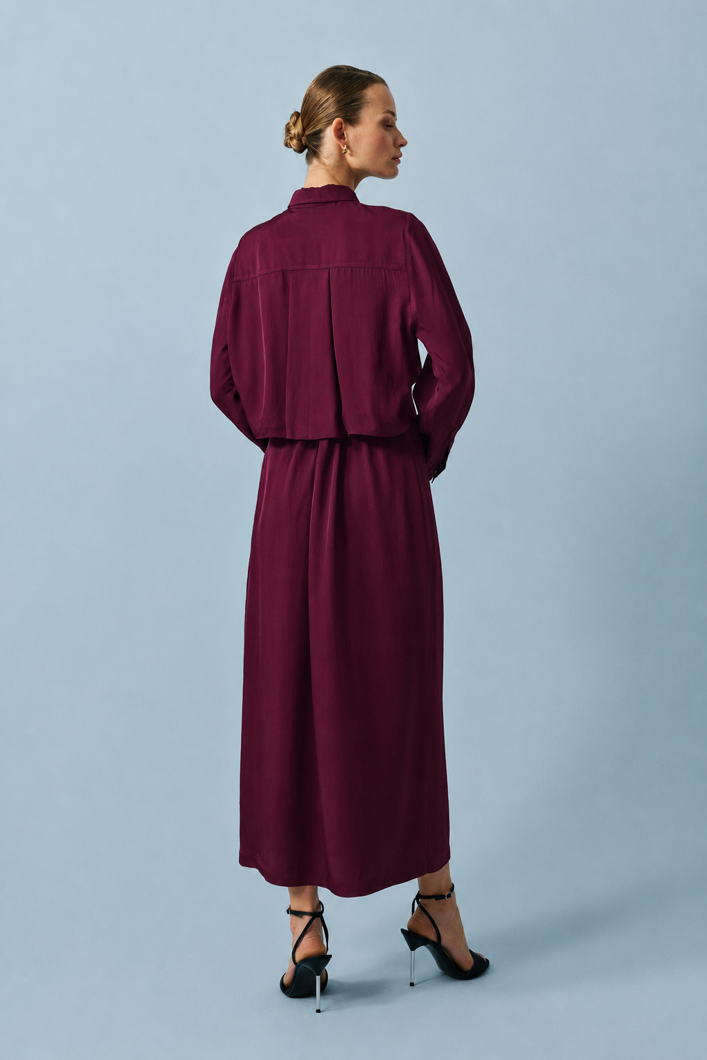 MAX ASETAT ALERLİ ELBİSE BORDO