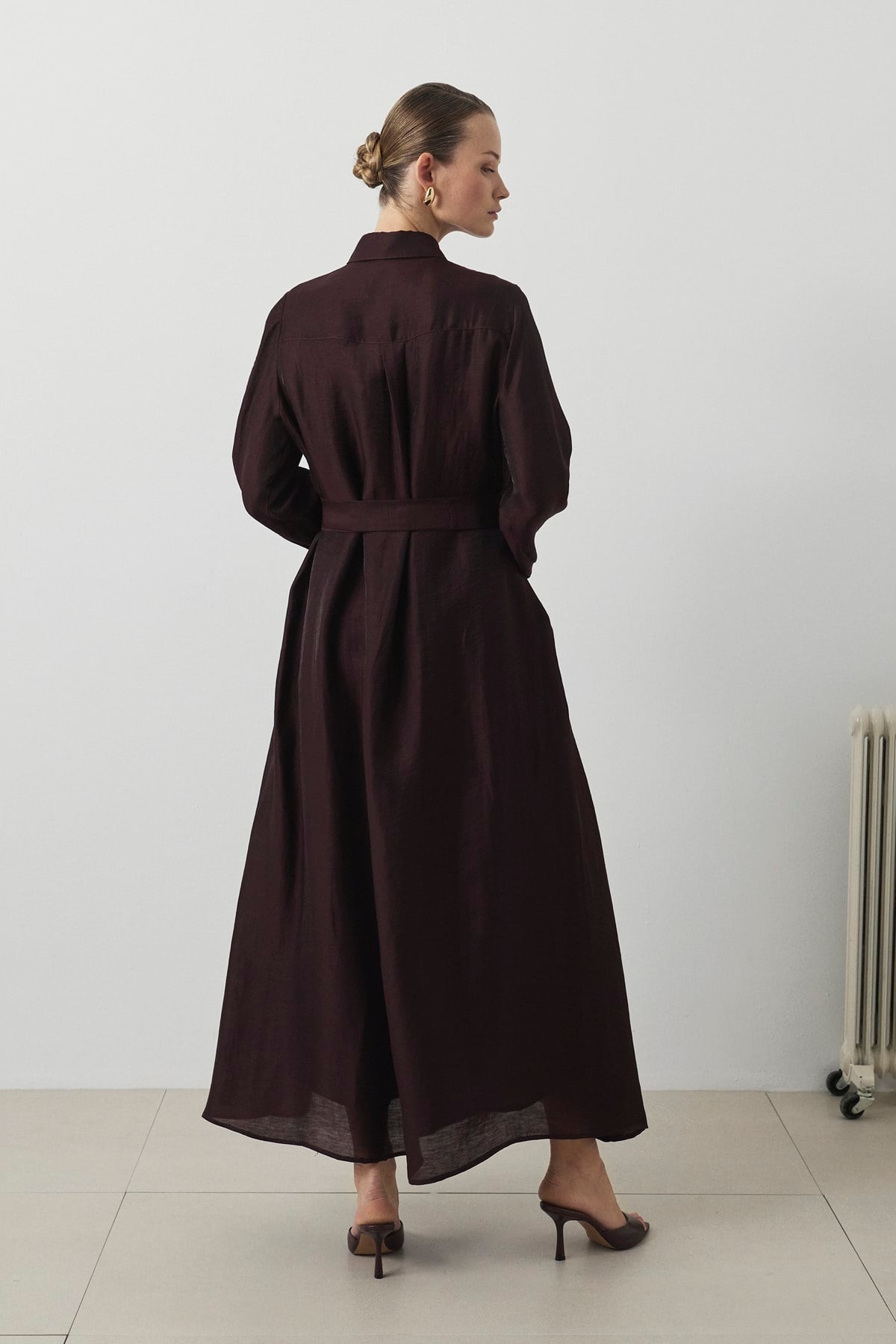 MAYA LYOCELL KETEN BOL KESİM ELBİSE BORDO