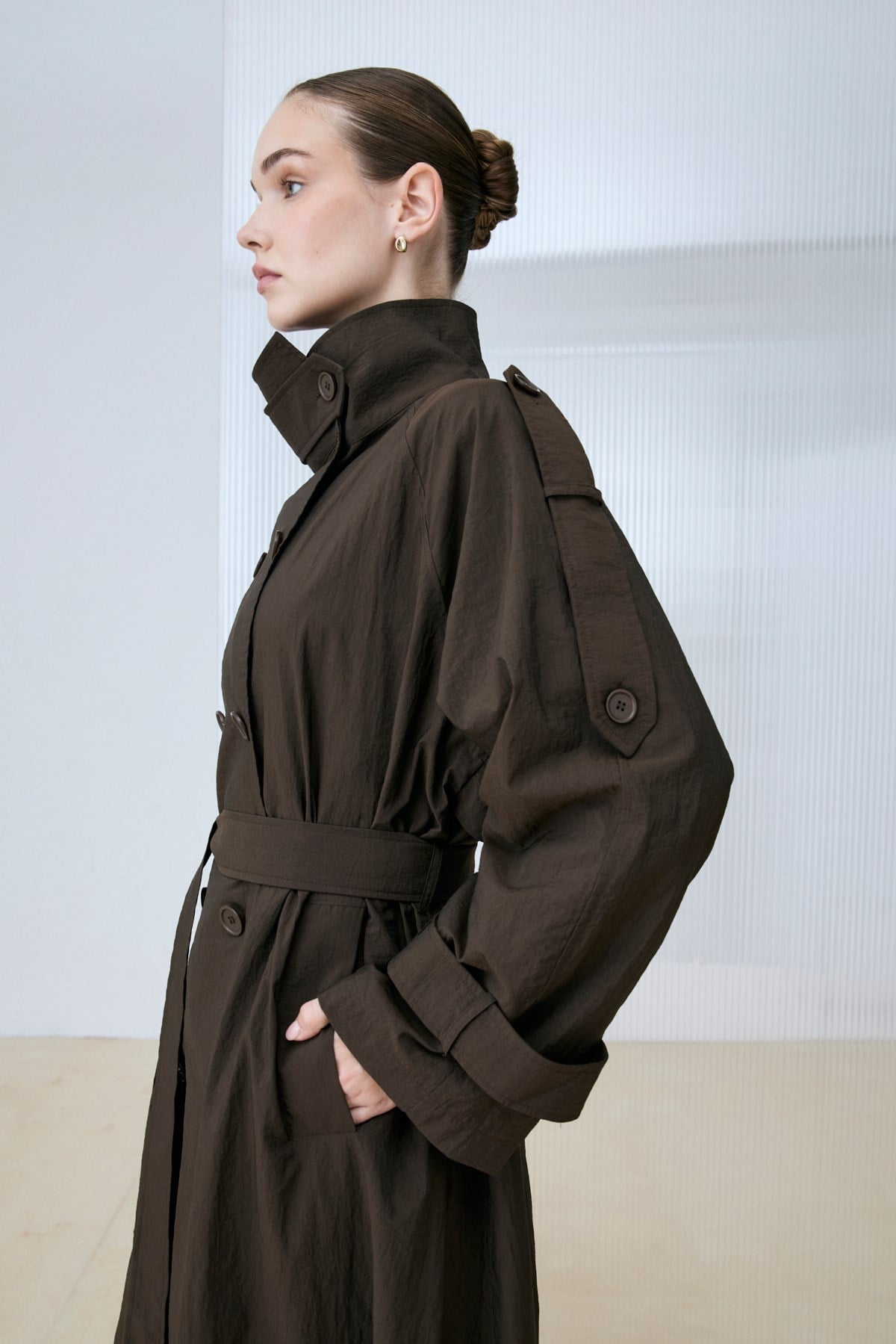 MAYA LONG TRENCH COAT BROWN
