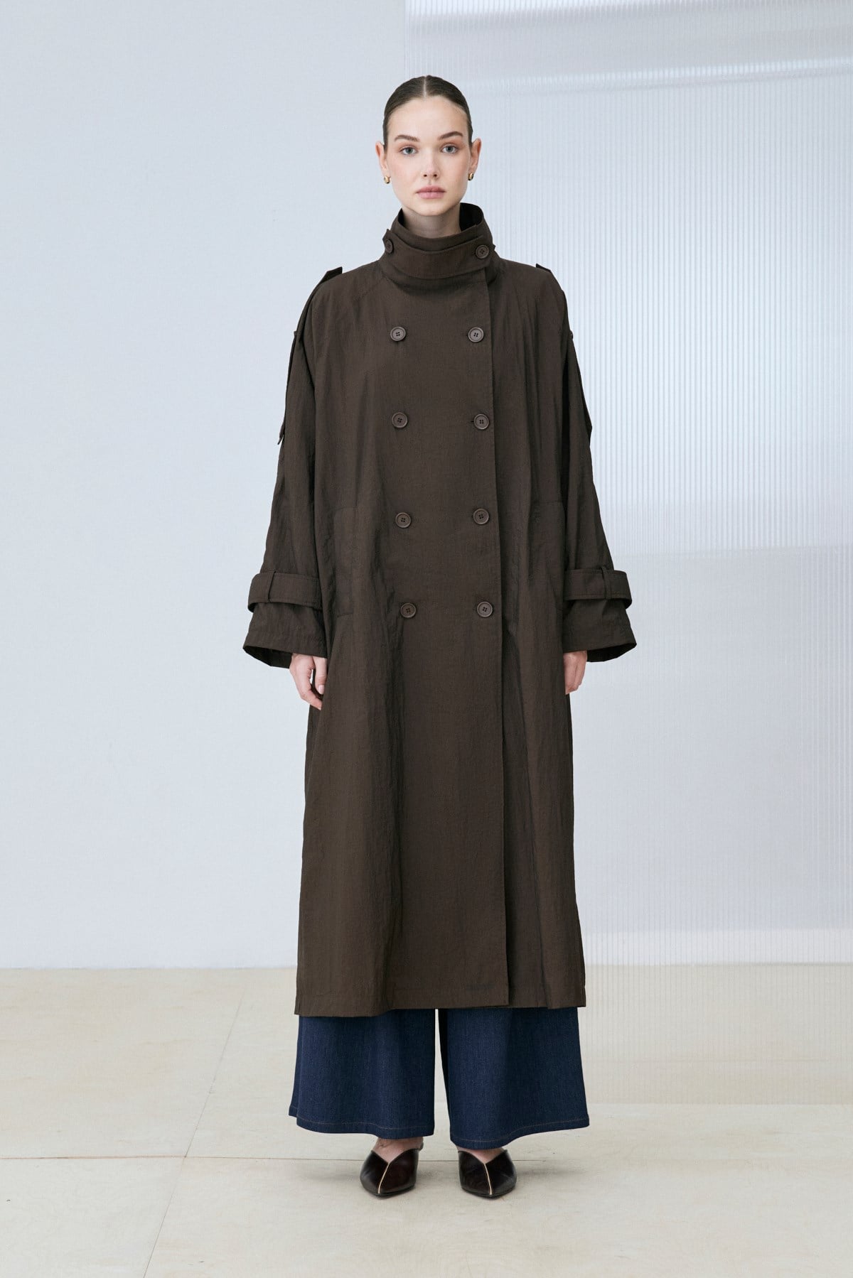 MAYA LONG TRENCH COAT BROWN