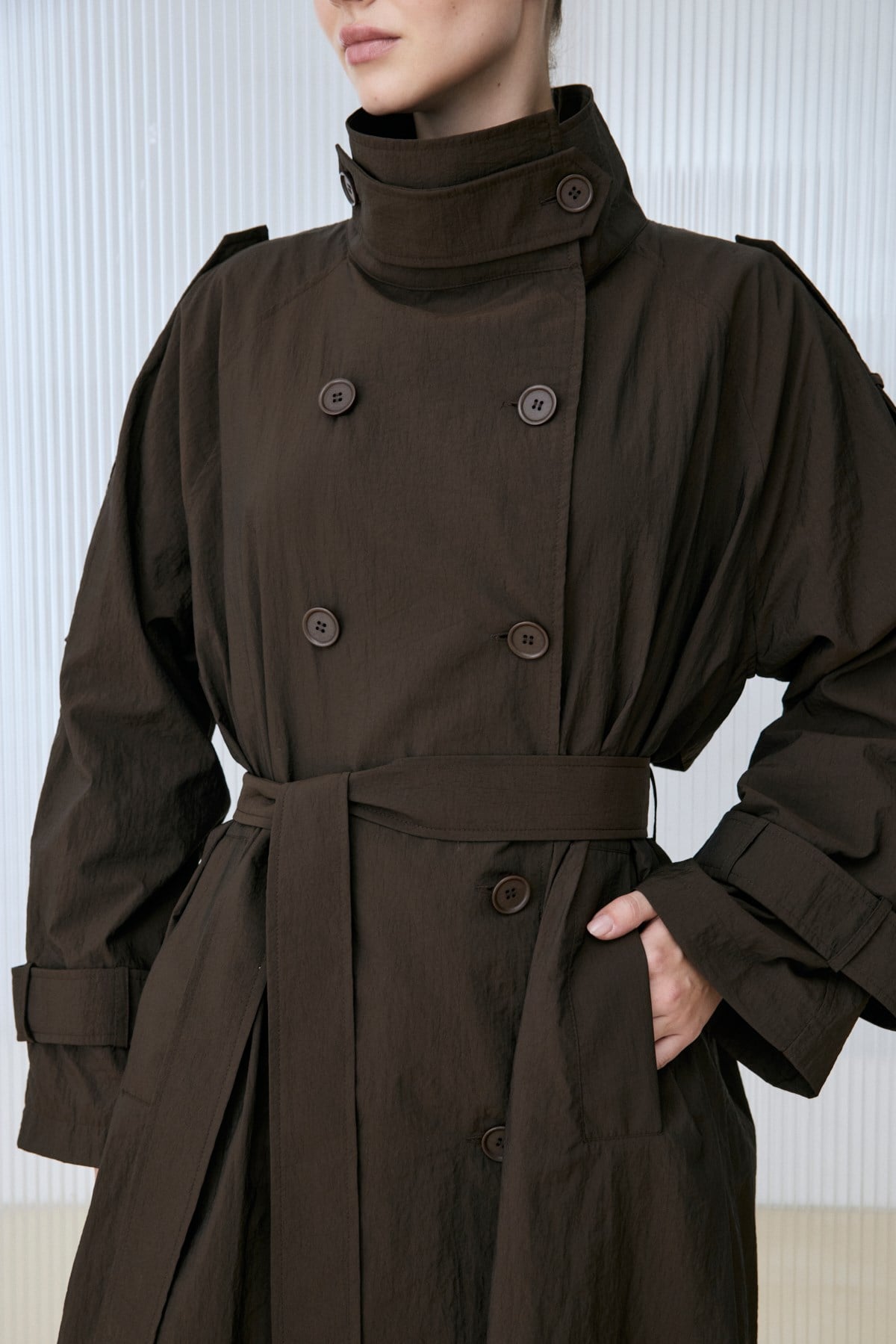 MAYA LONG TRENCH COAT BROWN