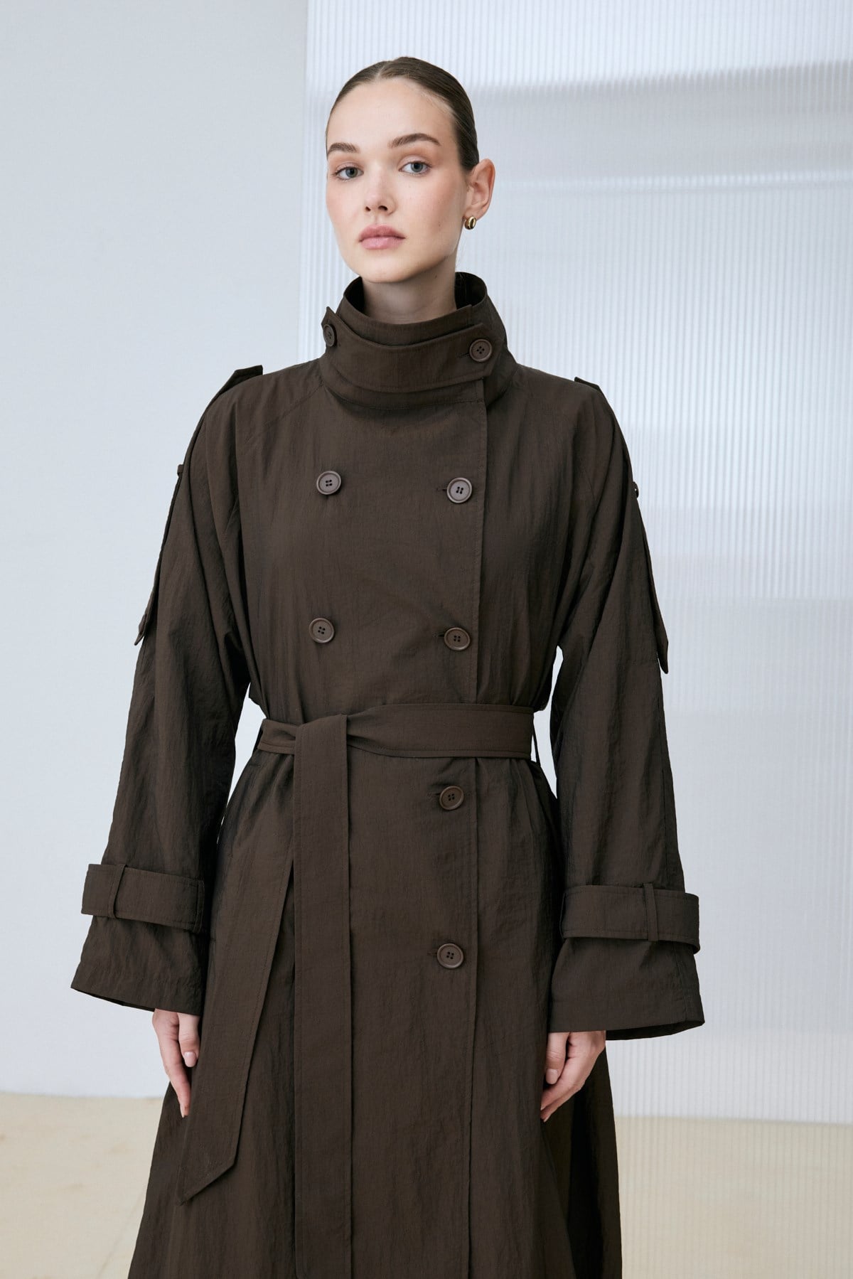 MAYA LONG TRENCH COAT BROWN