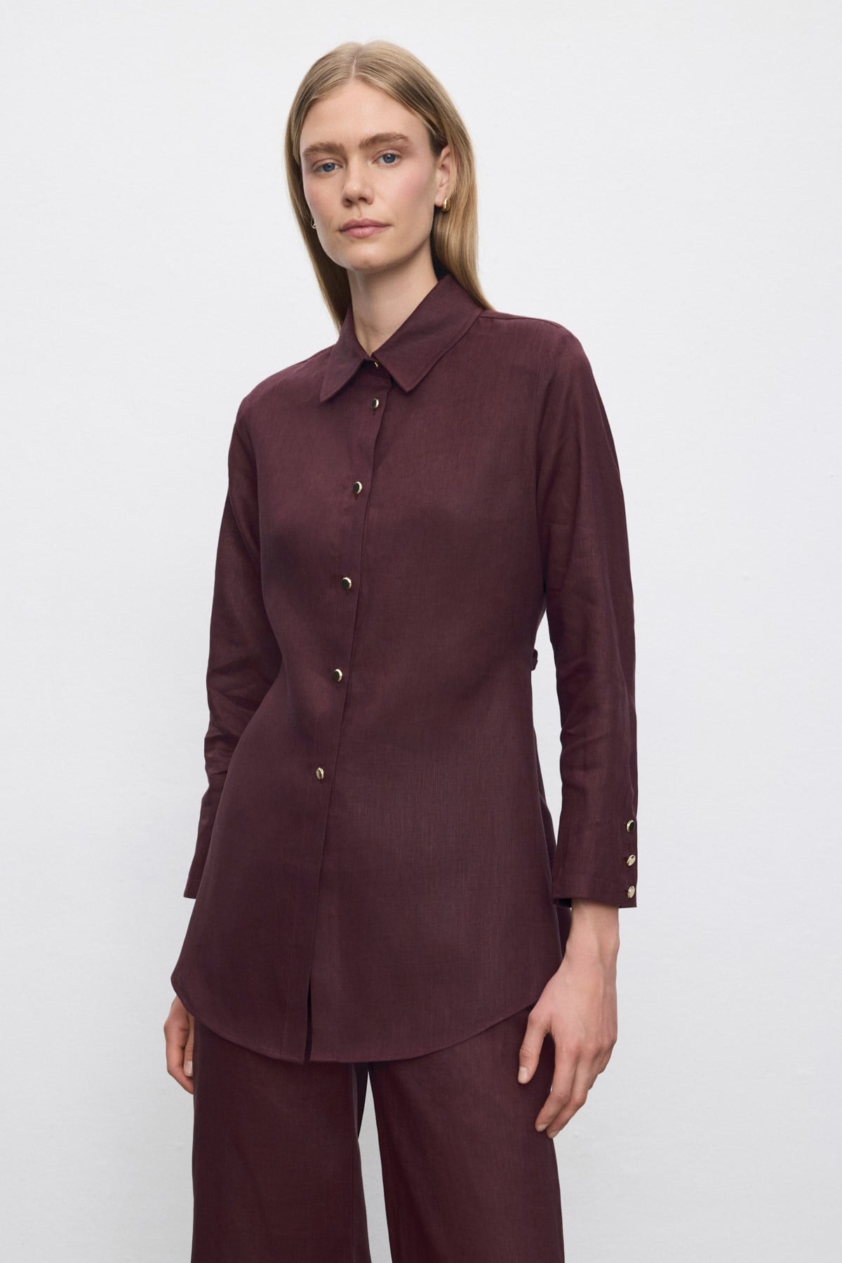 MEGAN %100 KETEN PANTOLONLU TAKIM BORDO