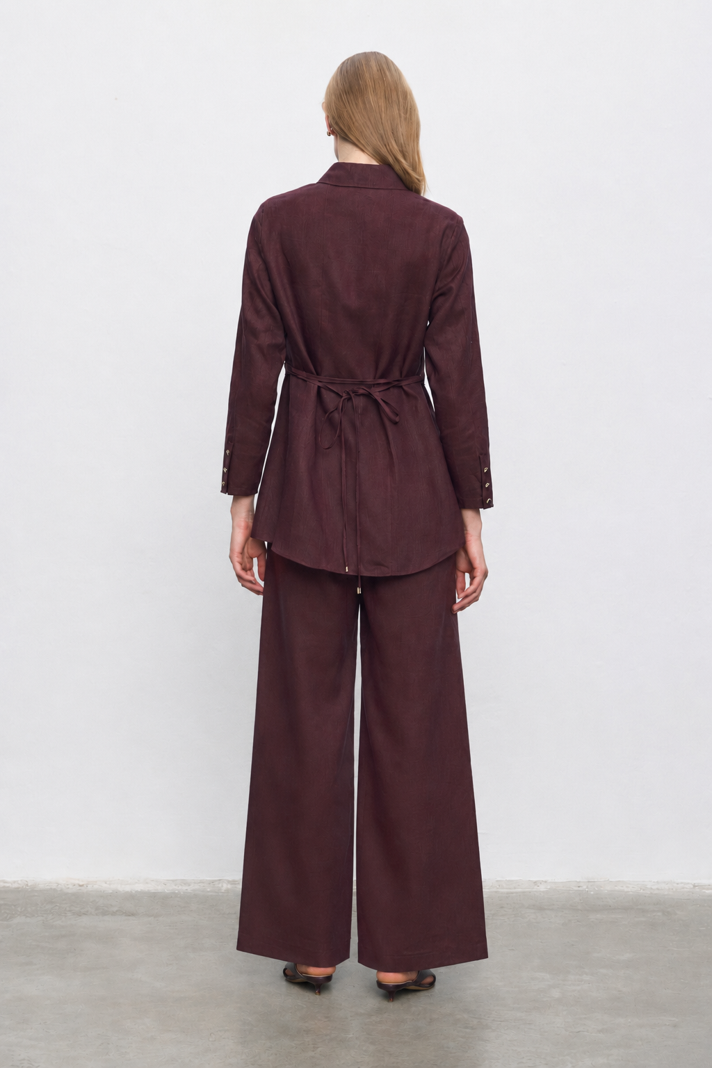 MEGAN %100 KETEN PANTOLONLU TAKIM BORDO