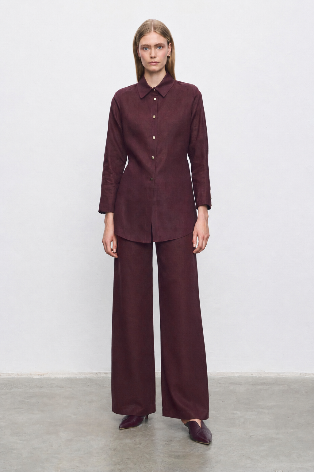 MEGAN %100 KETEN PANTOLONLU TAKIM BORDO