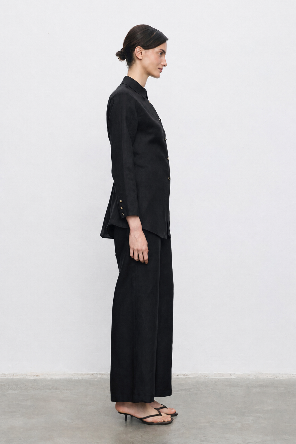 MEGAN %100 KETEN PANTOLONLU TAKIM SİYAH