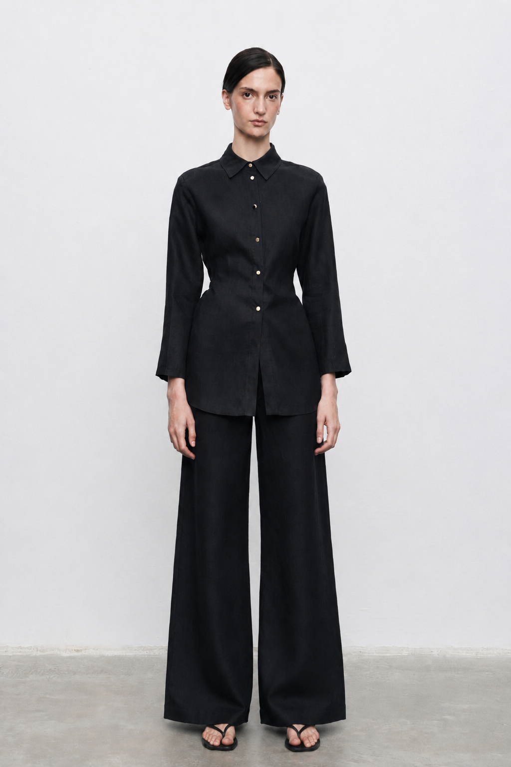 MEGAN %100 KETEN PANTOLONLU TAKIM SİYAH