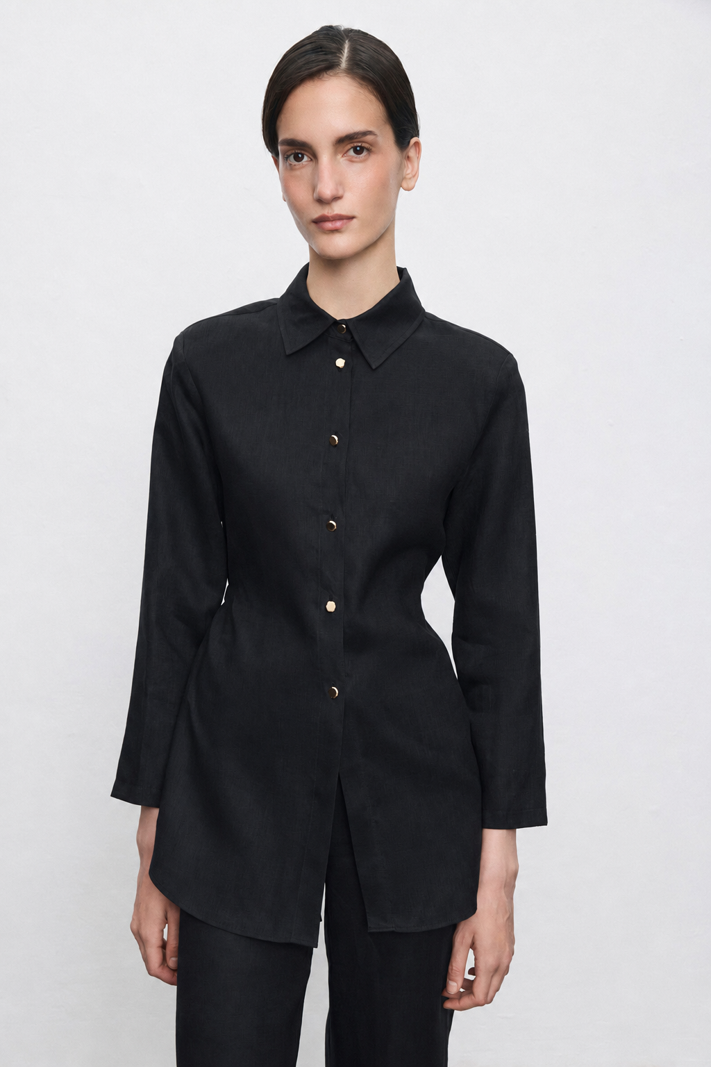 MEGAN %100 KETEN PANTOLONLU TAKIM SİYAH