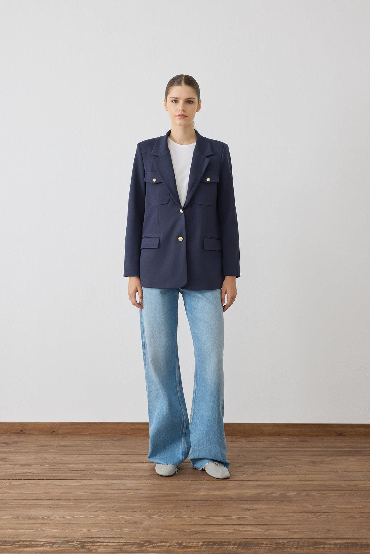 MEGAN POCKETED JACKET NAVY BLUE