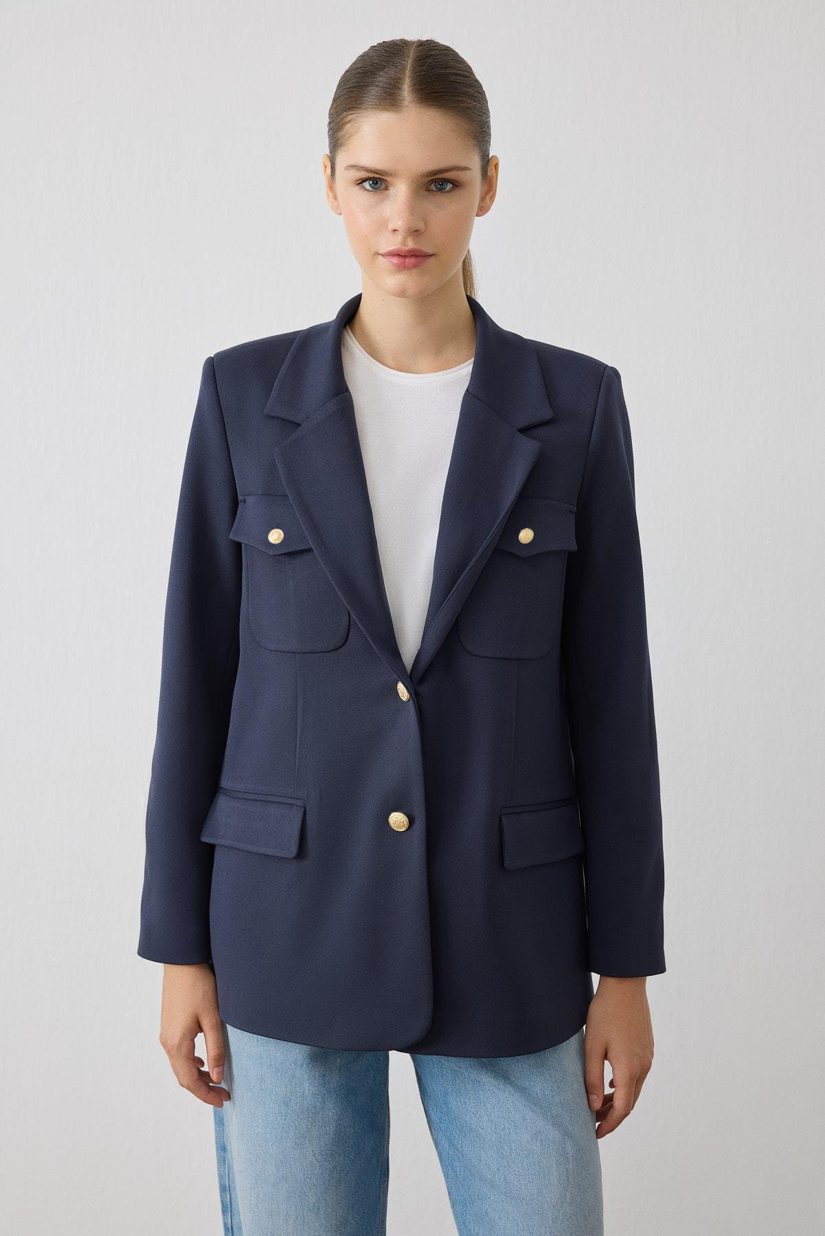 MEGAN POCKETED JACKET NAVY BLUE