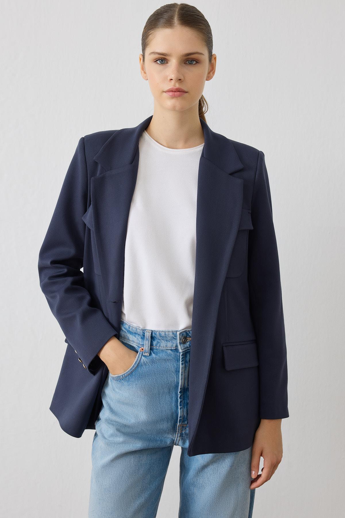 MEGAN POCKETED JACKET NAVY BLUE