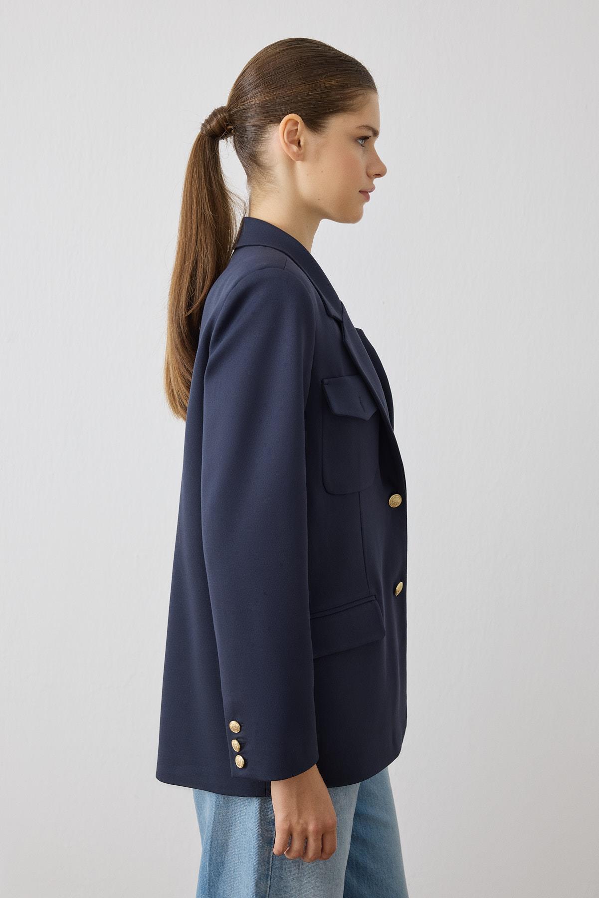 MEGAN POCKETED JACKET NAVY BLUE
