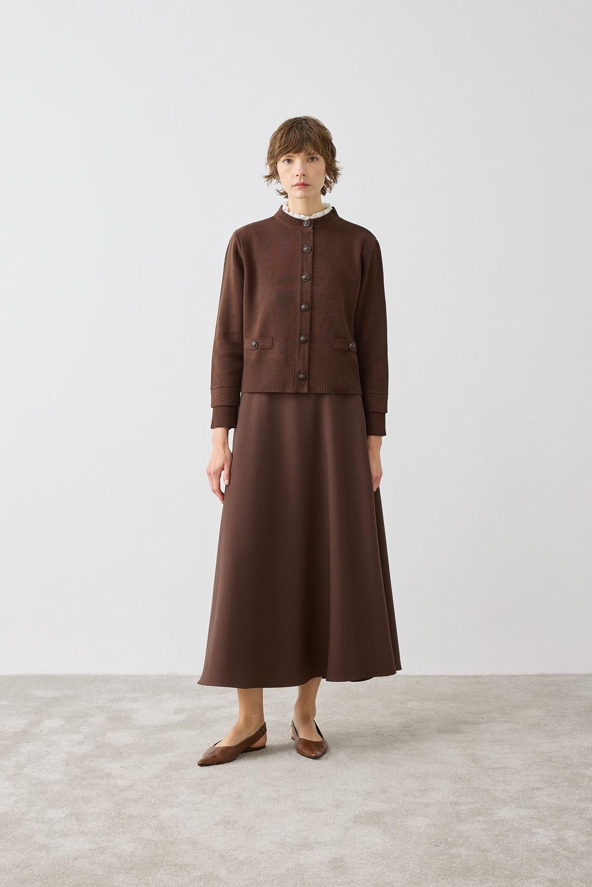 MEVA SHIRT COLLAR KNIT CARDIGAN BROWN