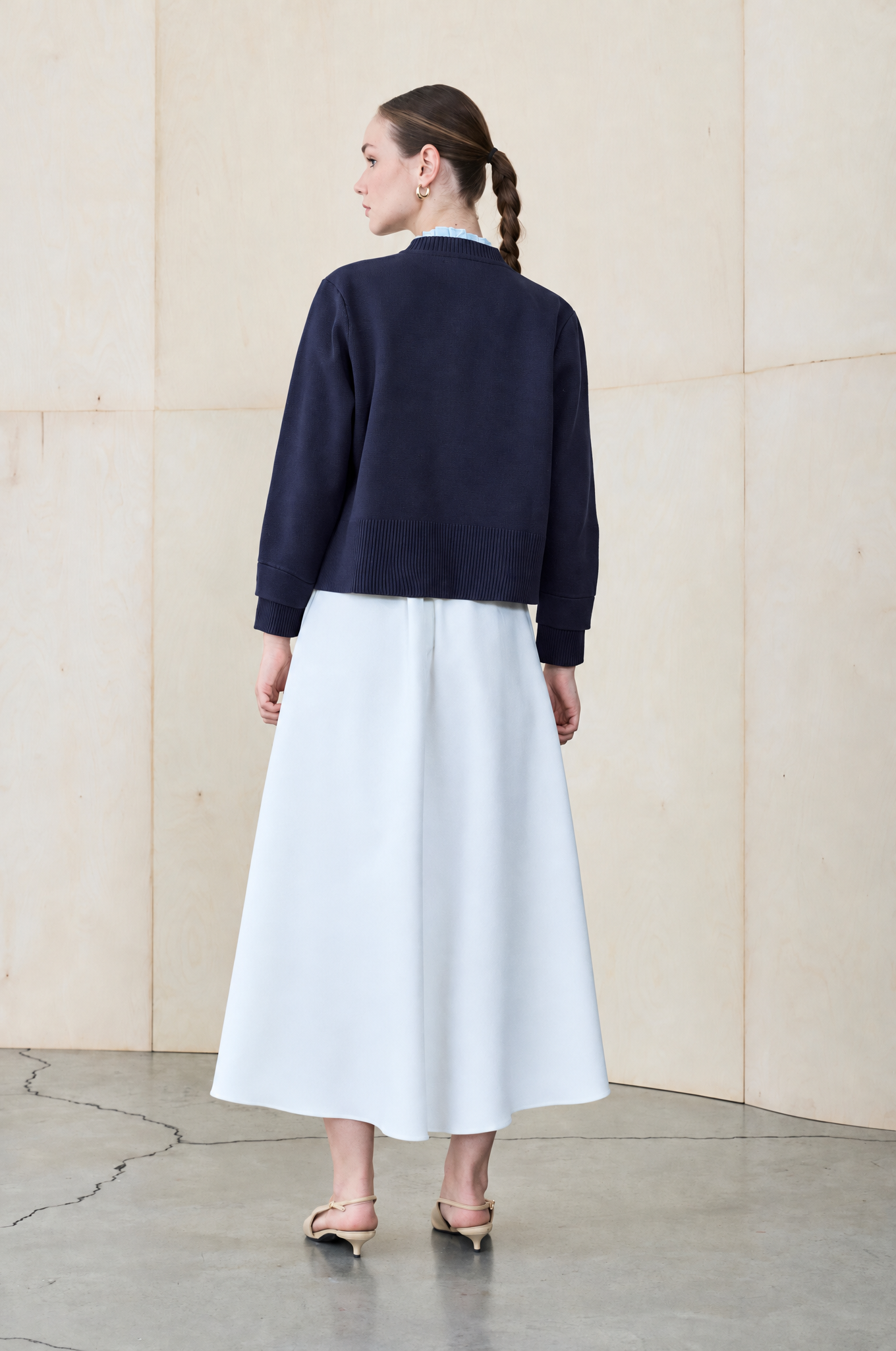 MEVA SHIRT COLLAR KNIT CARDIGAN NAVY BLUE