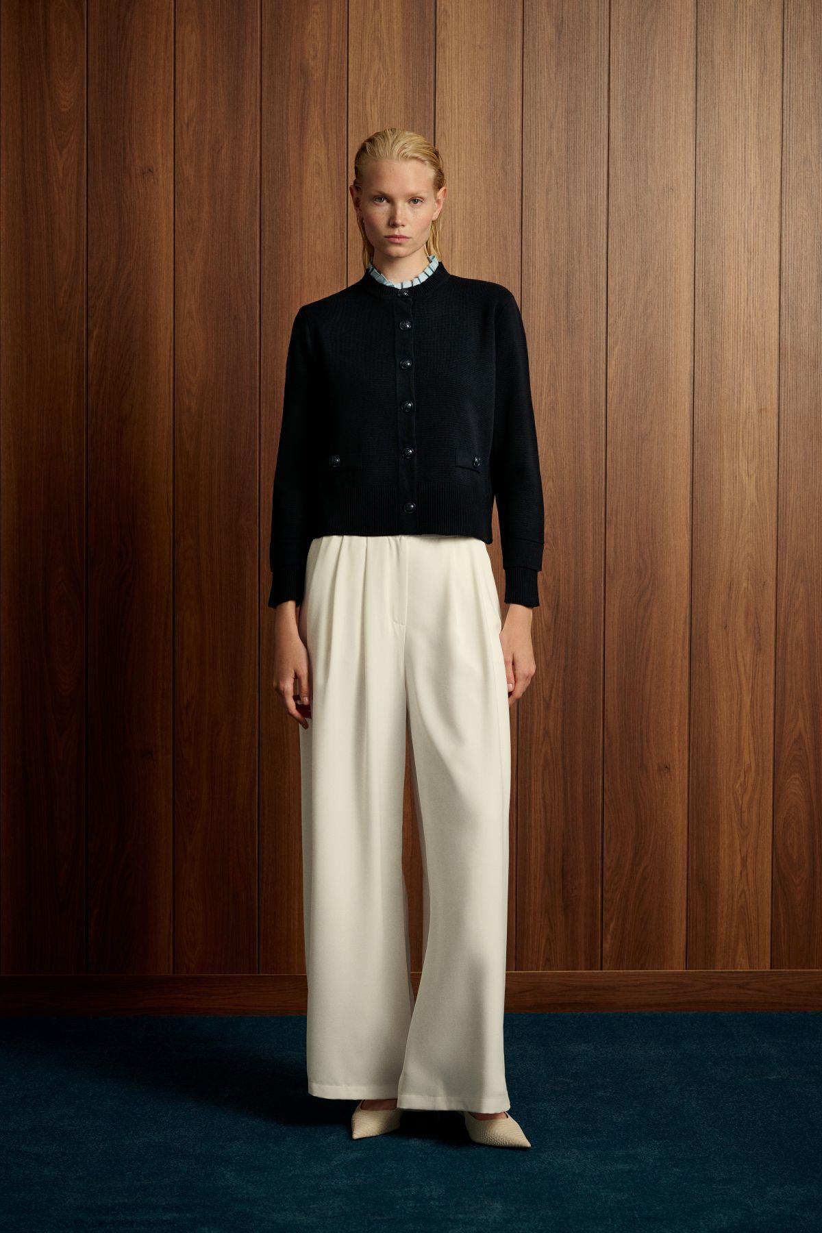 MEVA SHIRT COLLAR KNIT CARDIGAN NAVY BLUE