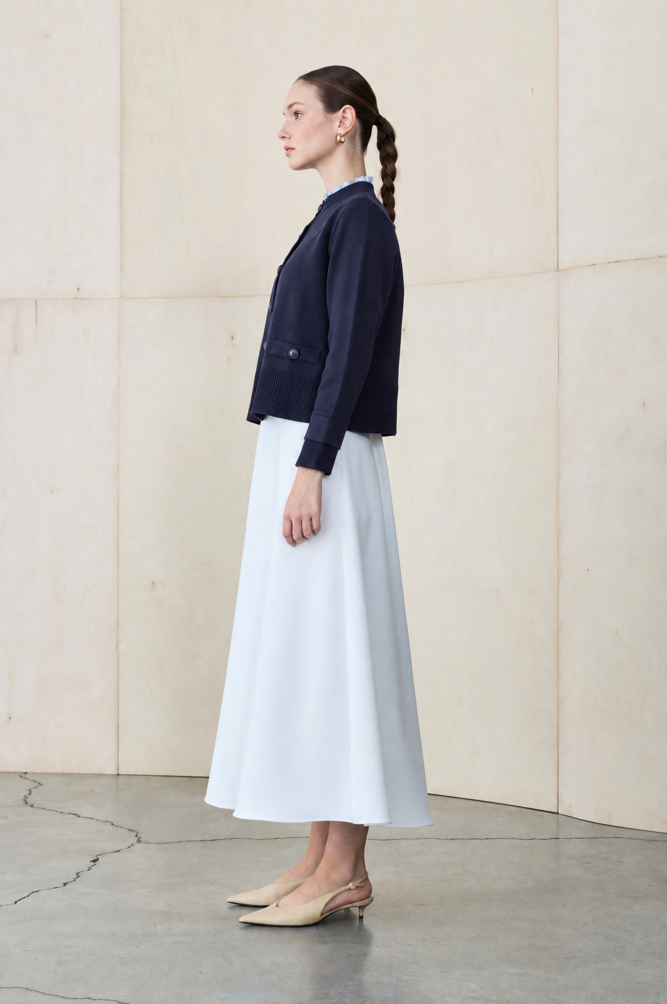 MEVA SHIRT COLLAR KNIT CARDIGAN NAVY BLUE