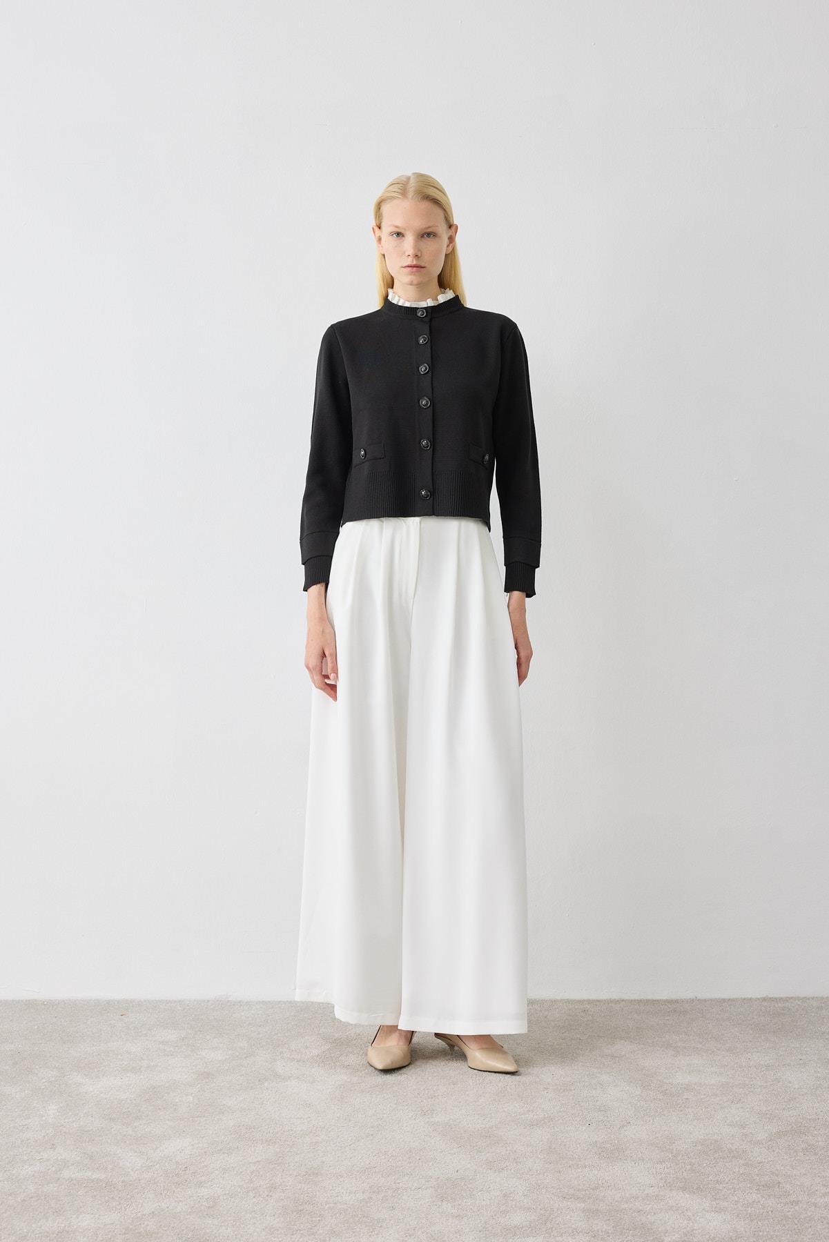 MEVA SHIRT COLLAR KNIT CARDIGAN BLACK