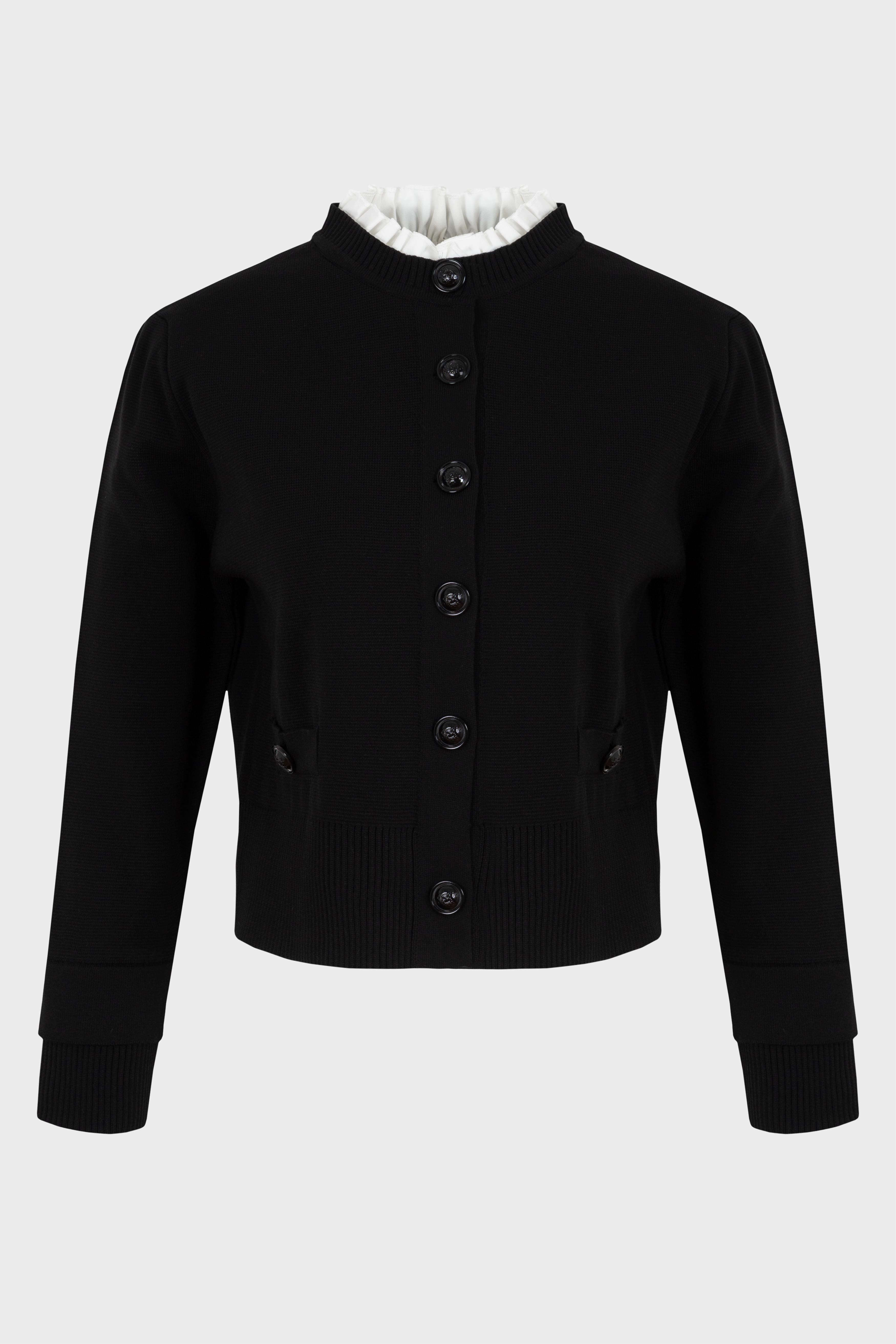 MEVA SHIRT COLLAR KNIT CARDIGAN BLACK