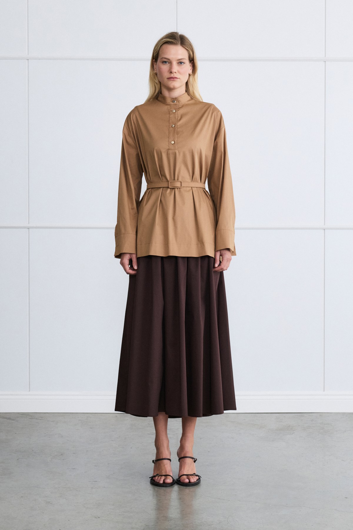 MİORİ ARLEY BLUZ ETEK TAKIM CAMEL-KAHVE