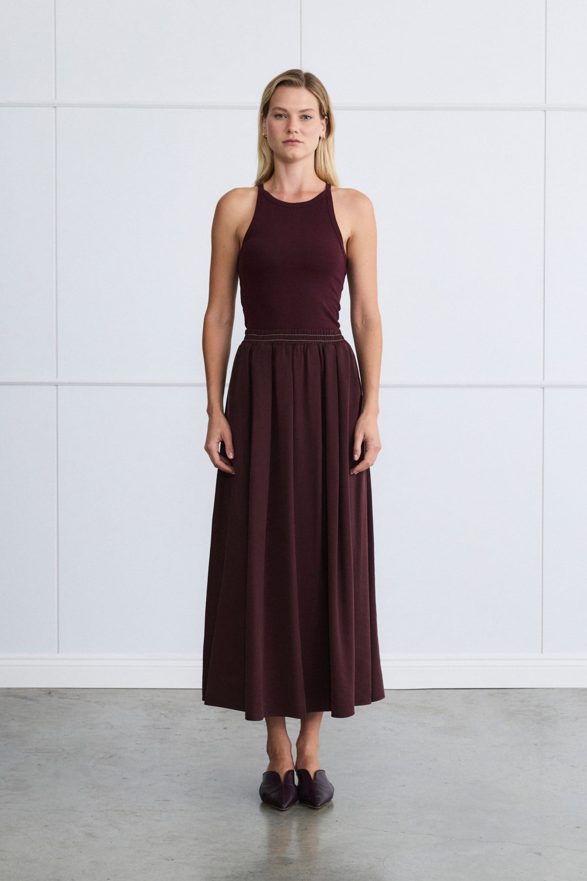 MIORI AVEN WASHED MODAL SKIRT SET BURGUNDY