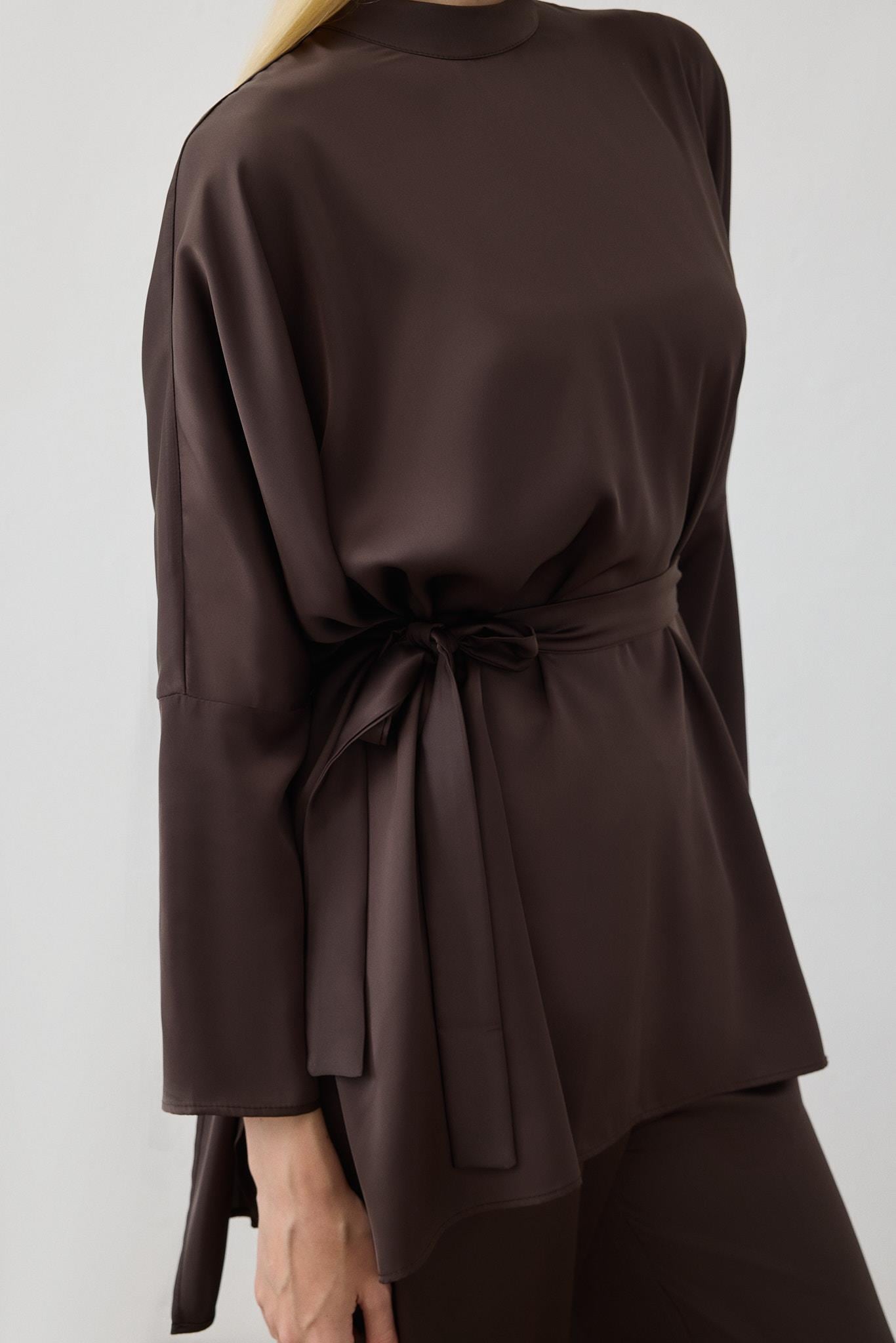 MIORI CLARE SATIN PANTS SET DARK BROWN