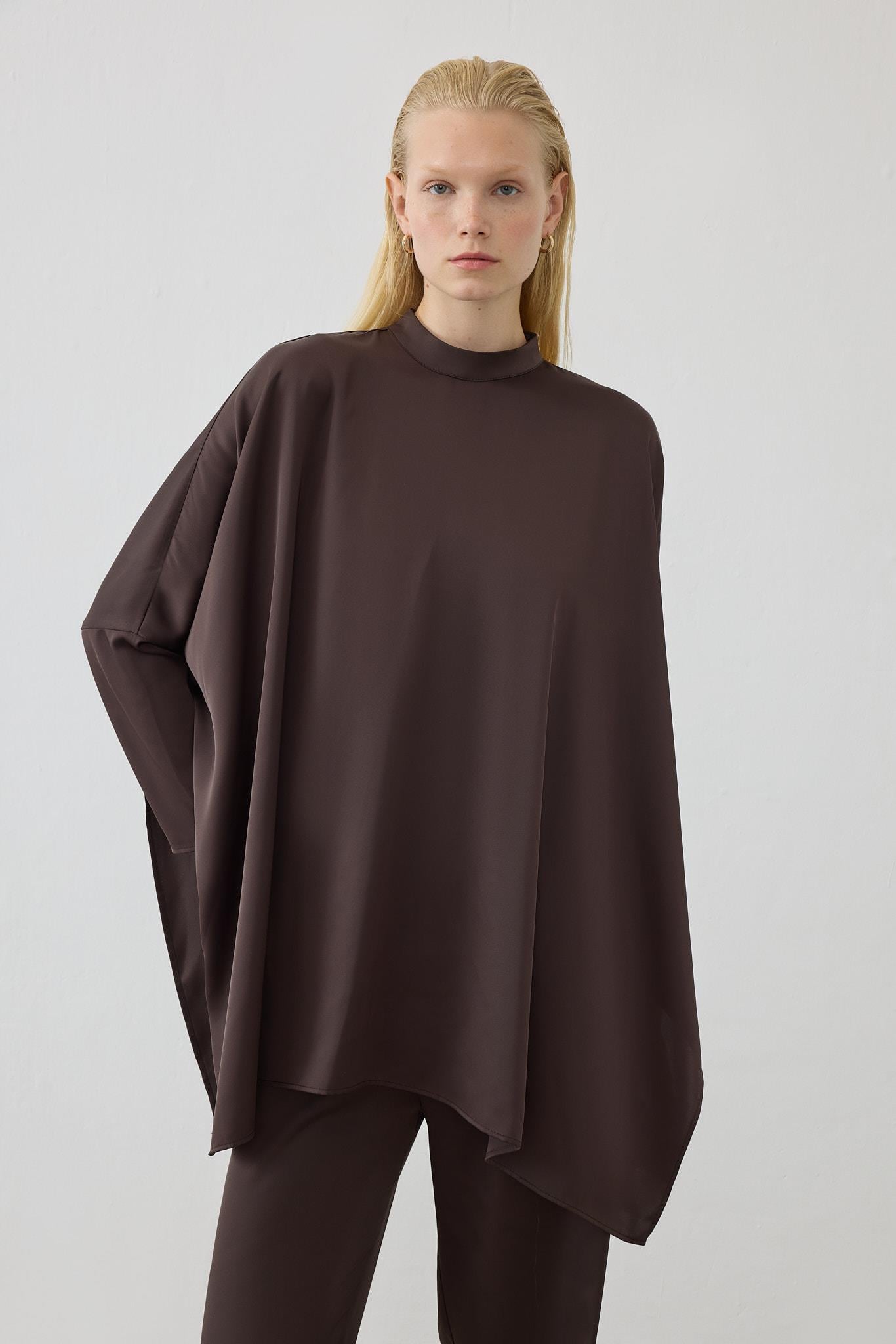 MIORI CLARE SATIN PANTS SET DARK BROWN