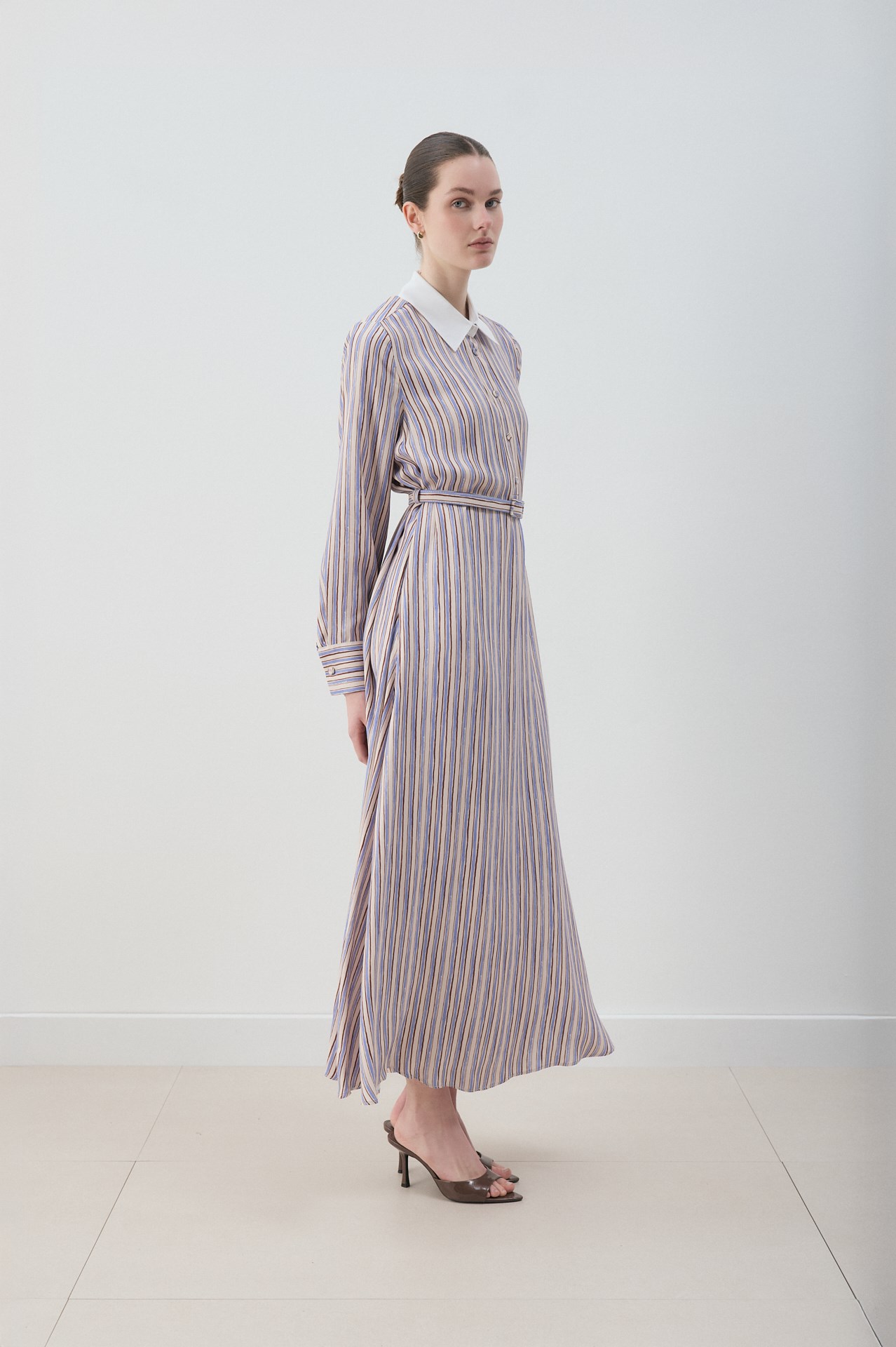 MİORİ ETNA RAYON VİSKON ELBİSE MAVİ-KAHVE