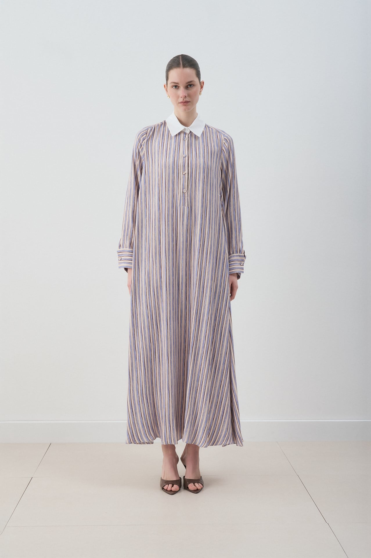 MİORİ ETNA RAYON VİSKON ELBİSE MAVİ-KAHVE