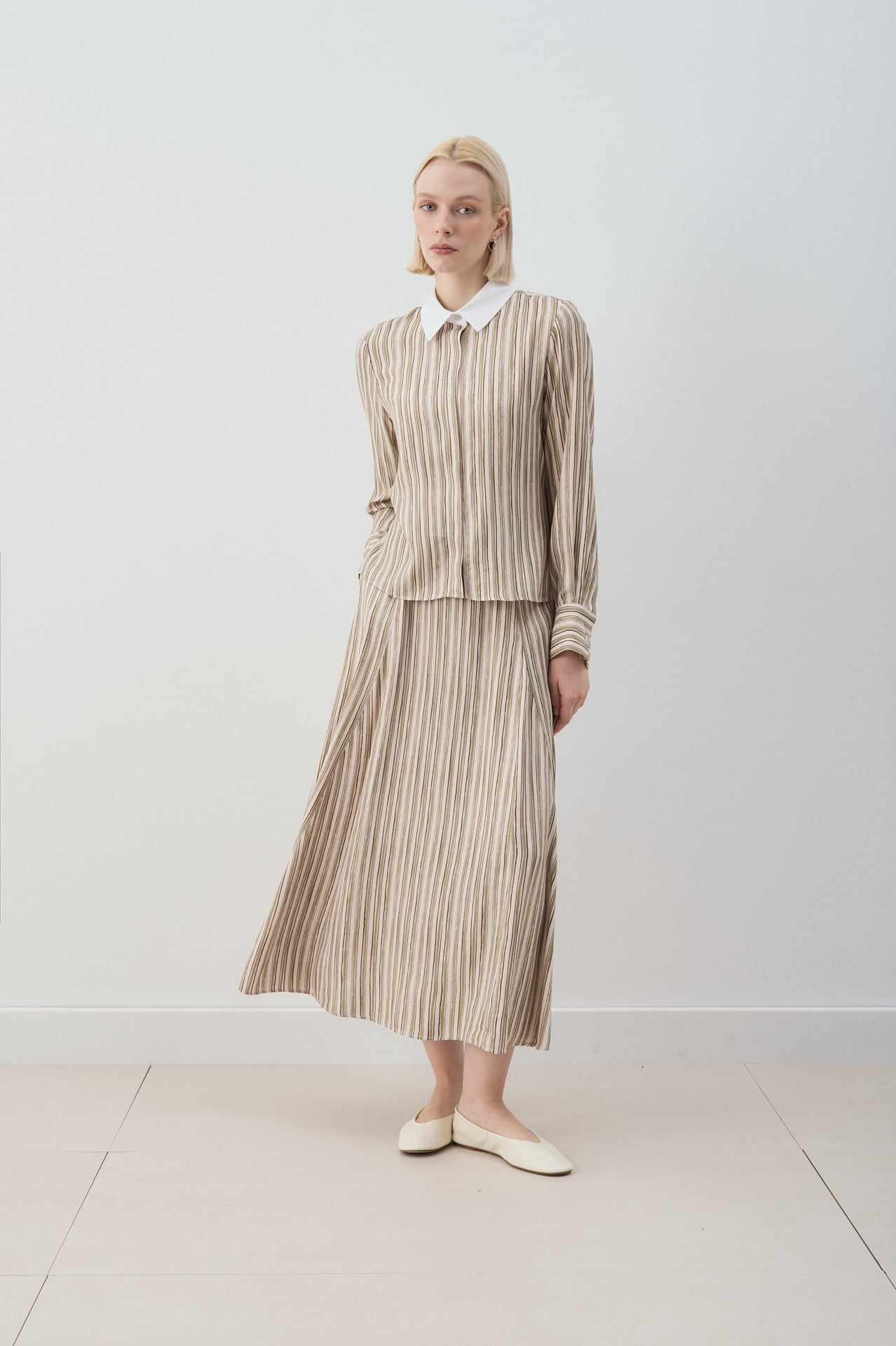 MİORİ ETNA RAYON VİSKON ETEKLİ TAKIM HAKİ-KAHVE