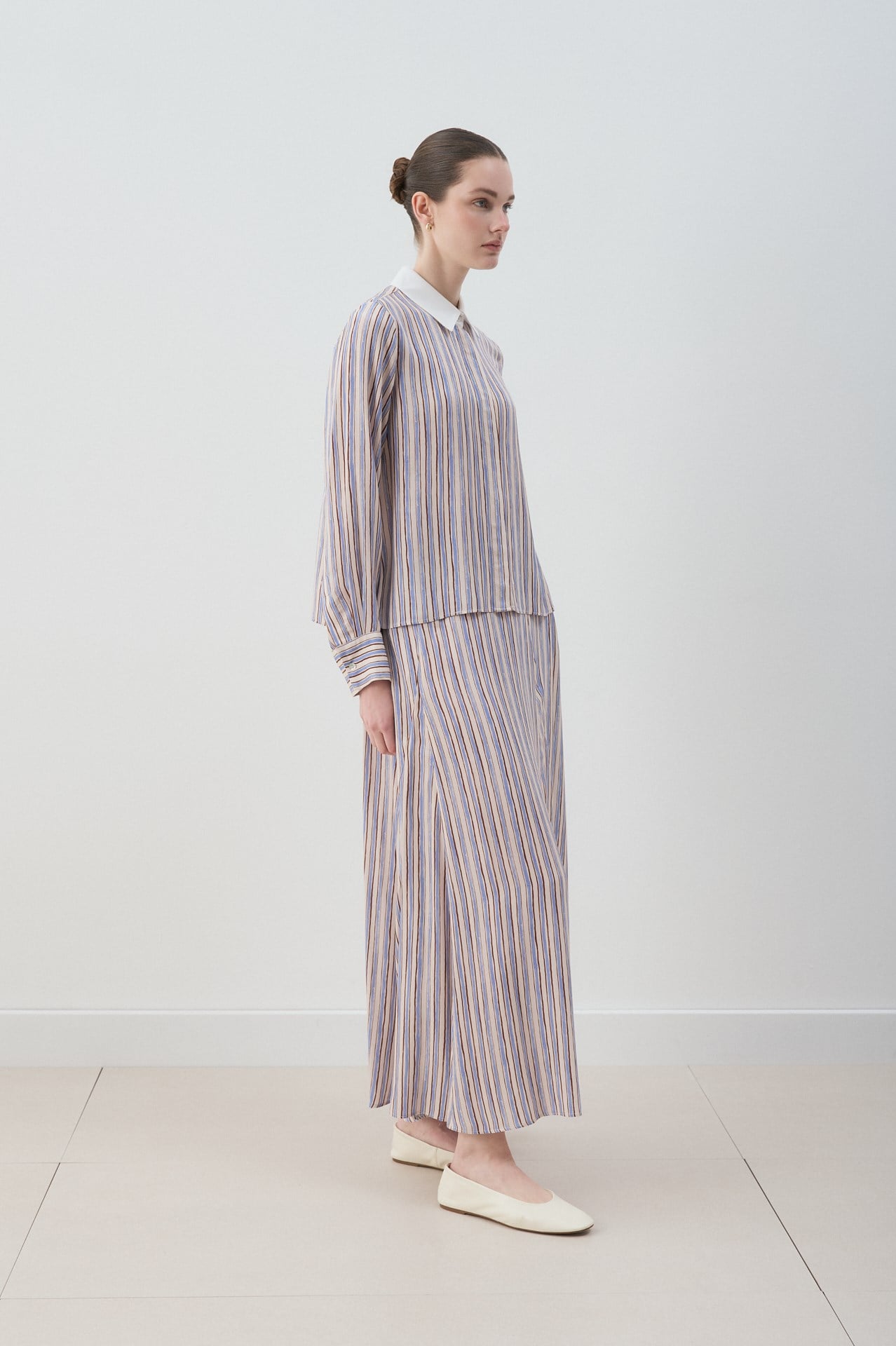 MİORİ ETNA RAYON VİSKON ETEKLİ TAKIM MAVİ-KAHVE