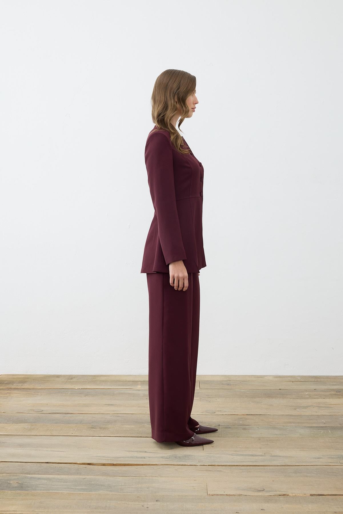 MİORİ FEMME CEKET PANTOLON KREP TAKIM BORDO