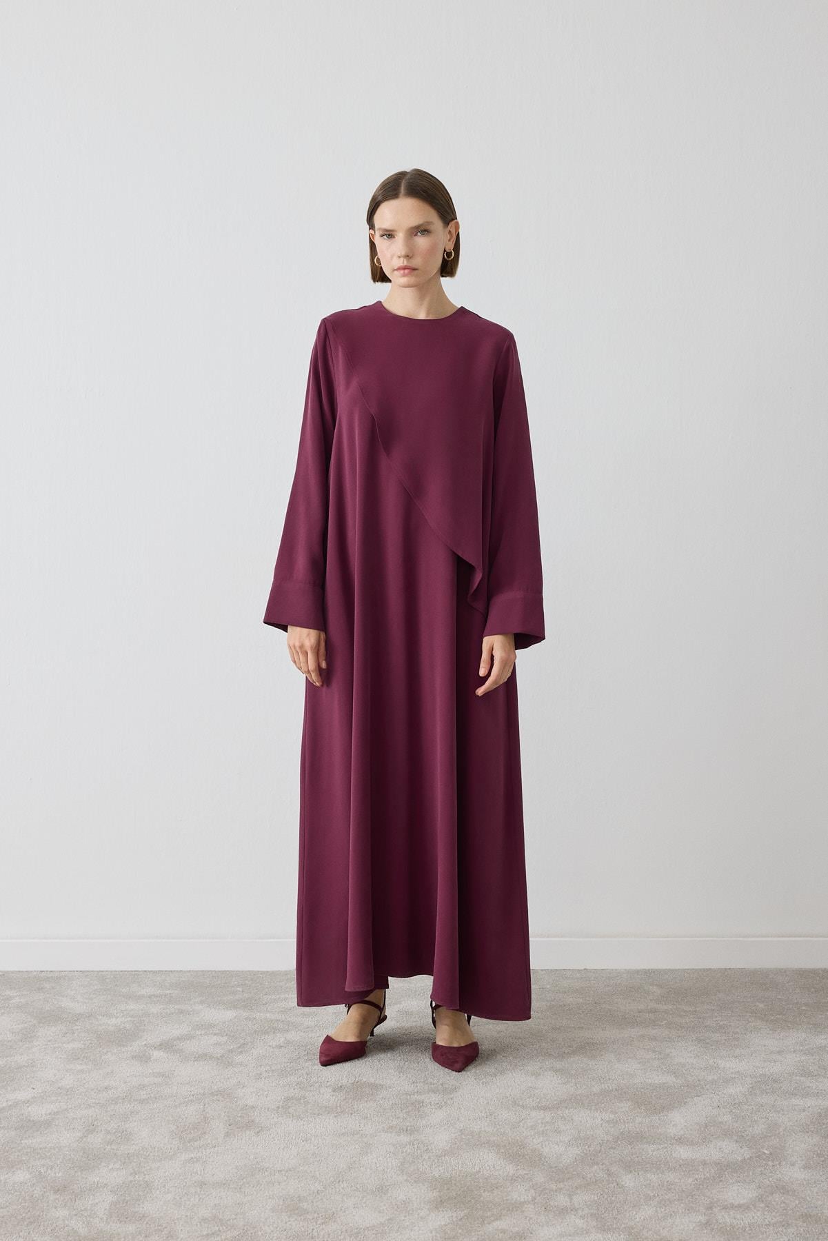 MİORİ JAVE MODAL TAŞLANMIŞ ELBİSE BORDO