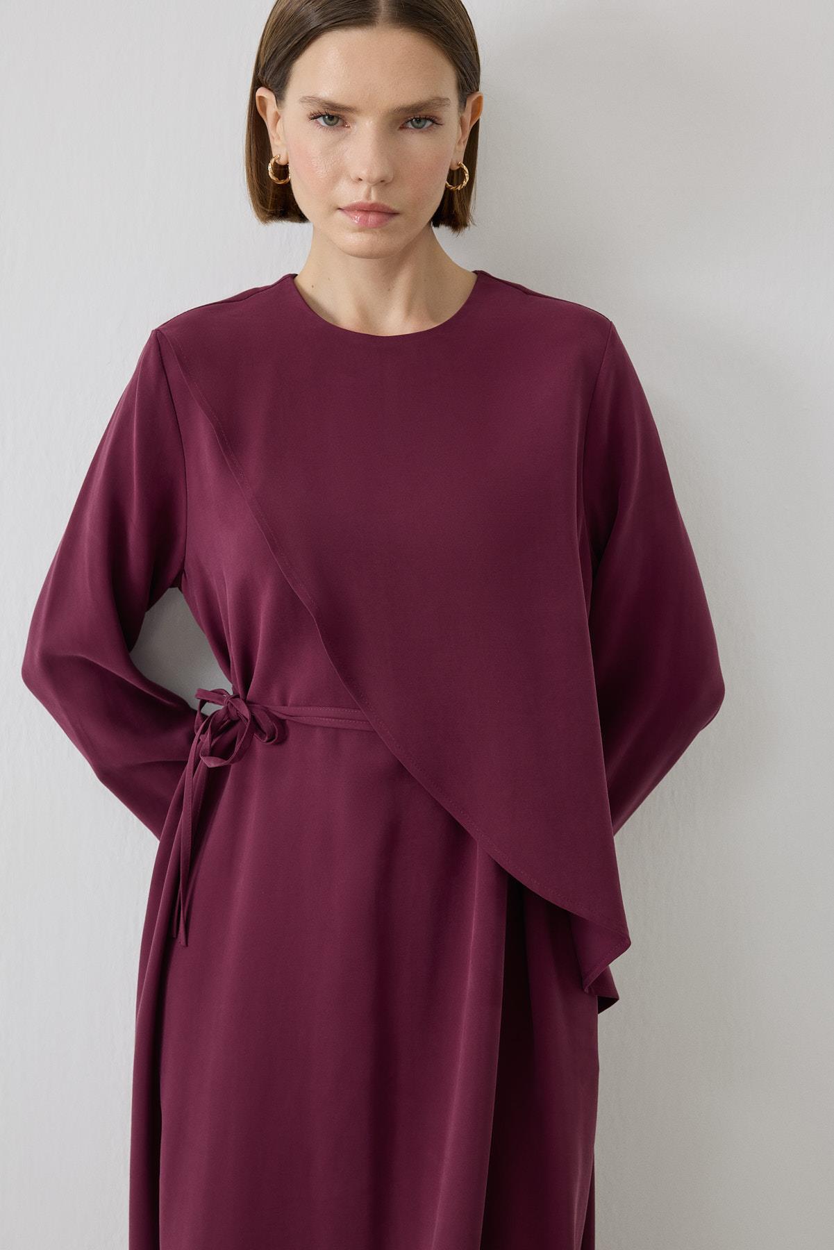 MİORİ JAVE MODAL TAŞLANMIŞ ELBİSE BORDO