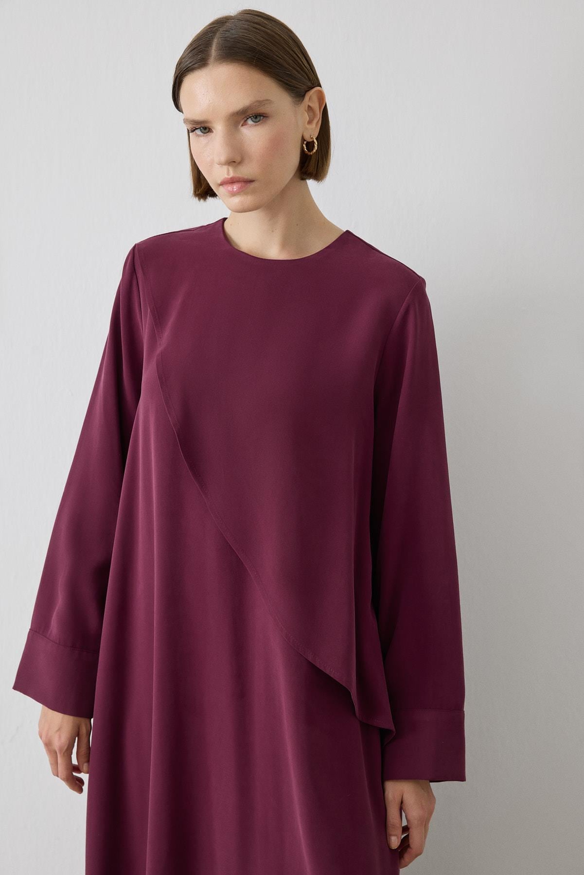 MİORİ JAVE MODAL TAŞLANMIŞ ELBİSE BORDO
