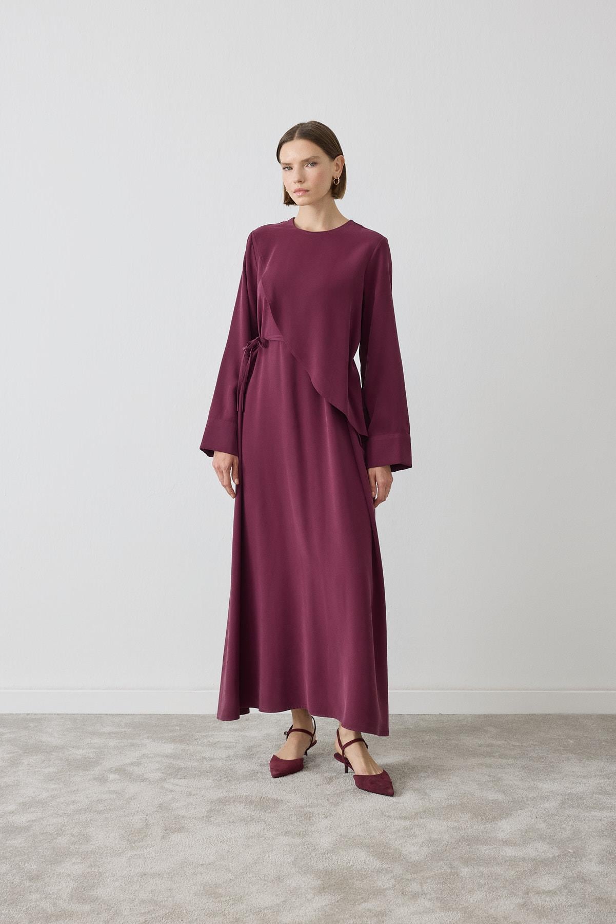MİORİ JAVE MODAL TAŞLANMIŞ ELBİSE BORDO