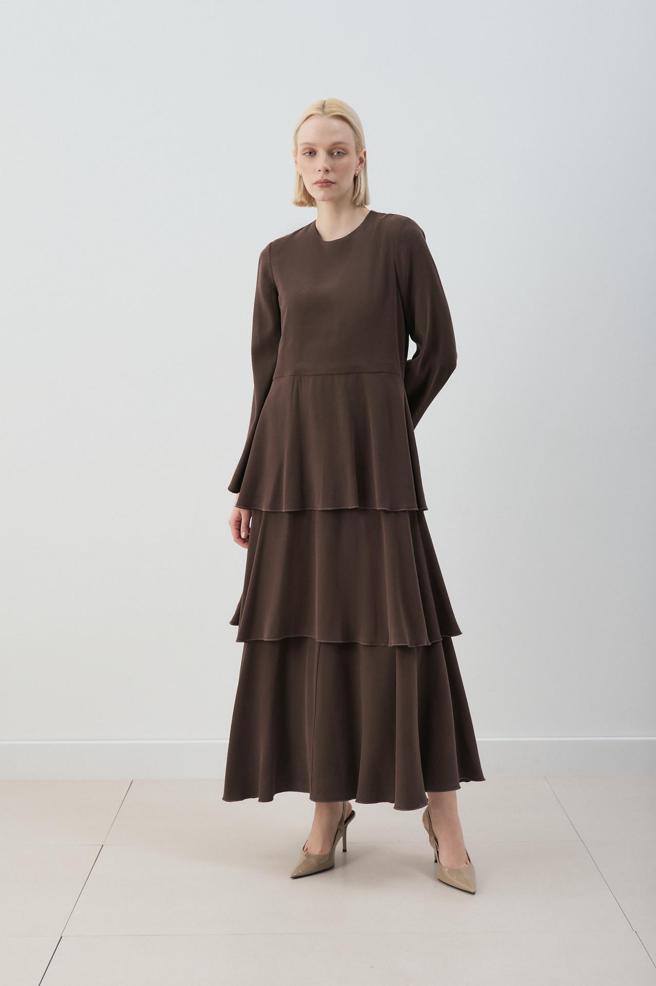 MİORİ JESSE TAŞLANMIŞ MODAL ELBİSE ACI KAHVE