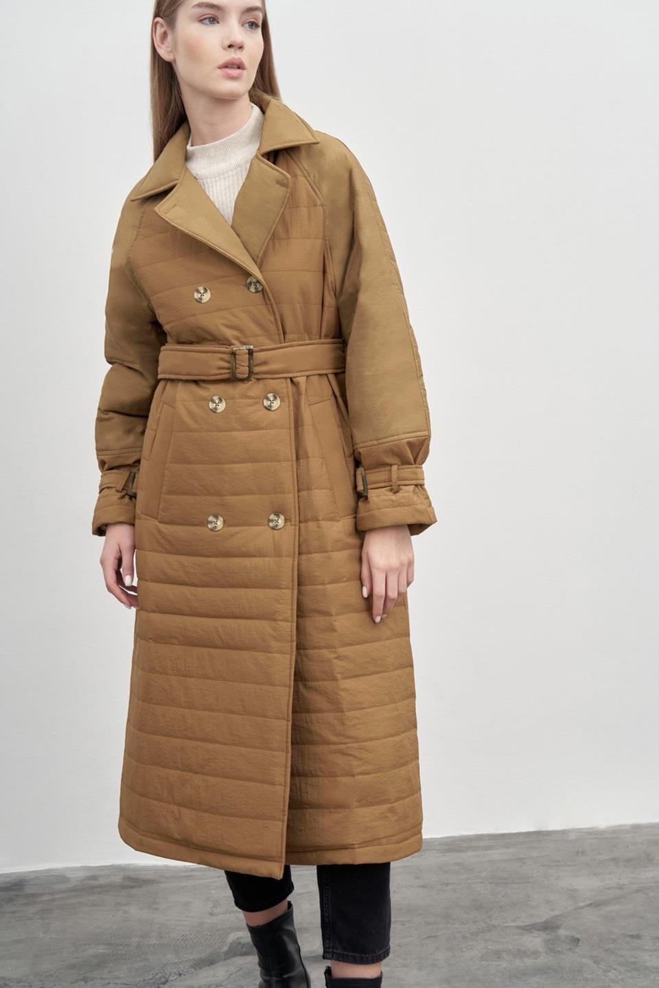 MIORI MONA DOUBLE BREASTED TRENCH COAT TAN
