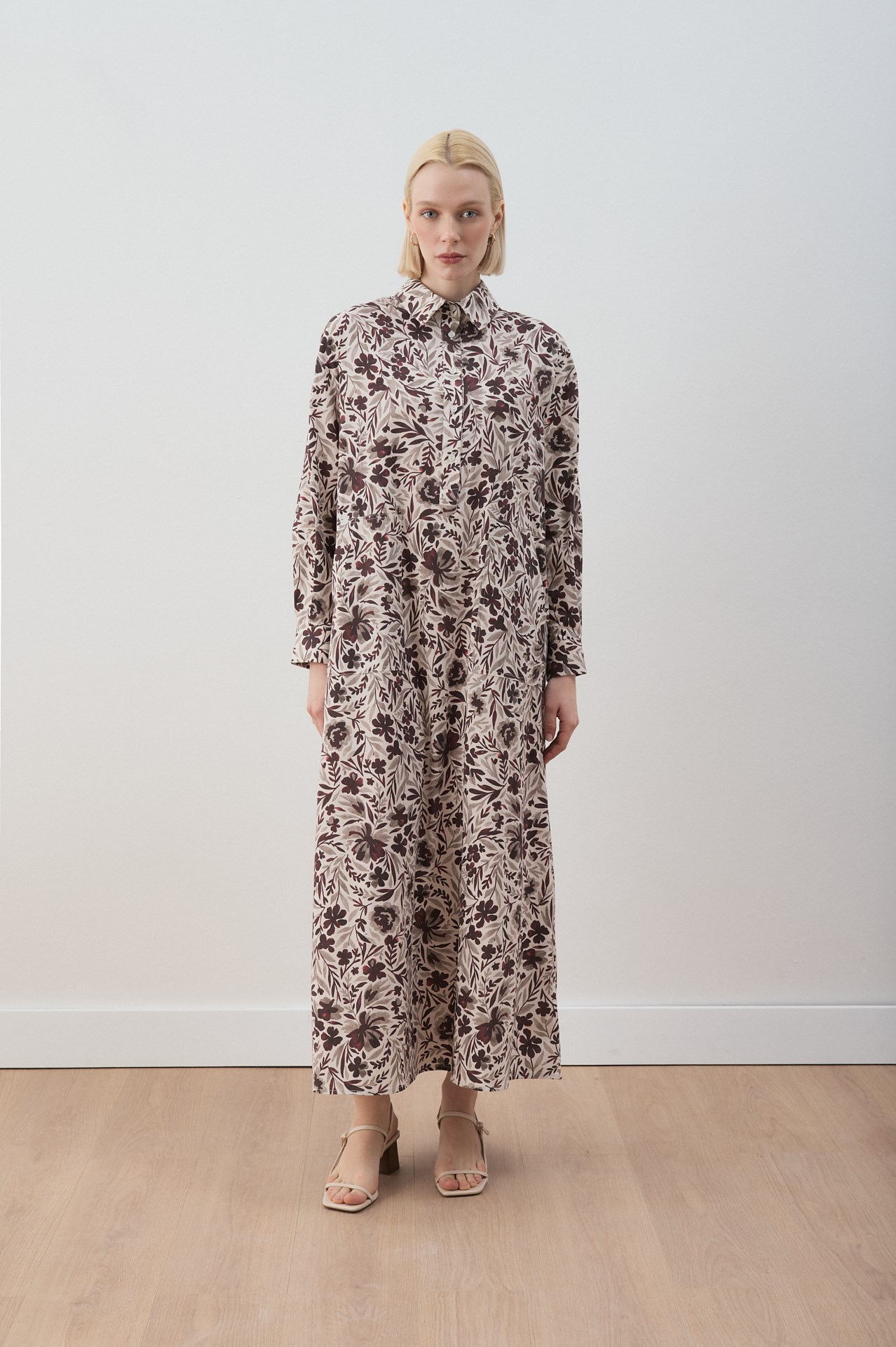 MIORI NUE COTTON DRESS BURGUNDY-GRAY