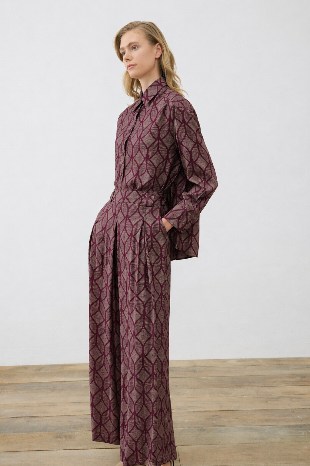 MİORİ TORİNO RAYON VİSKON PANTOLONLU TAKIM BORDO
