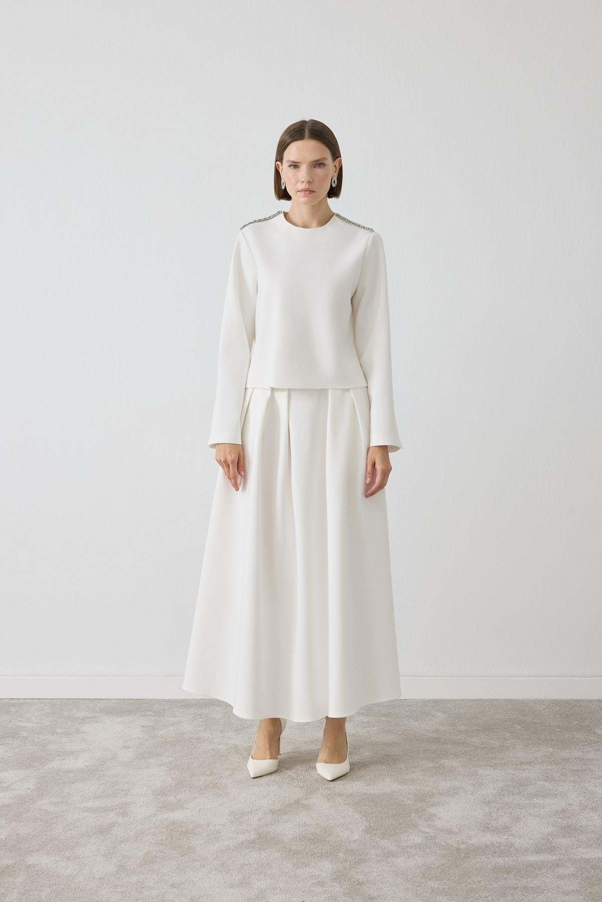 MIORI VALES STONE STRIPED SKIRT SET ECRU