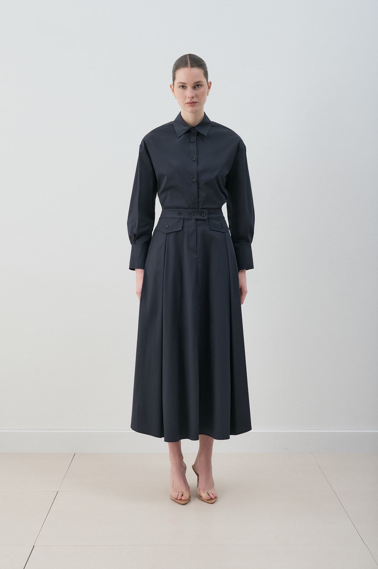 MİORİ VİEN ETEKLİ PREMİUM POPLİN TAKIM LACİVERT