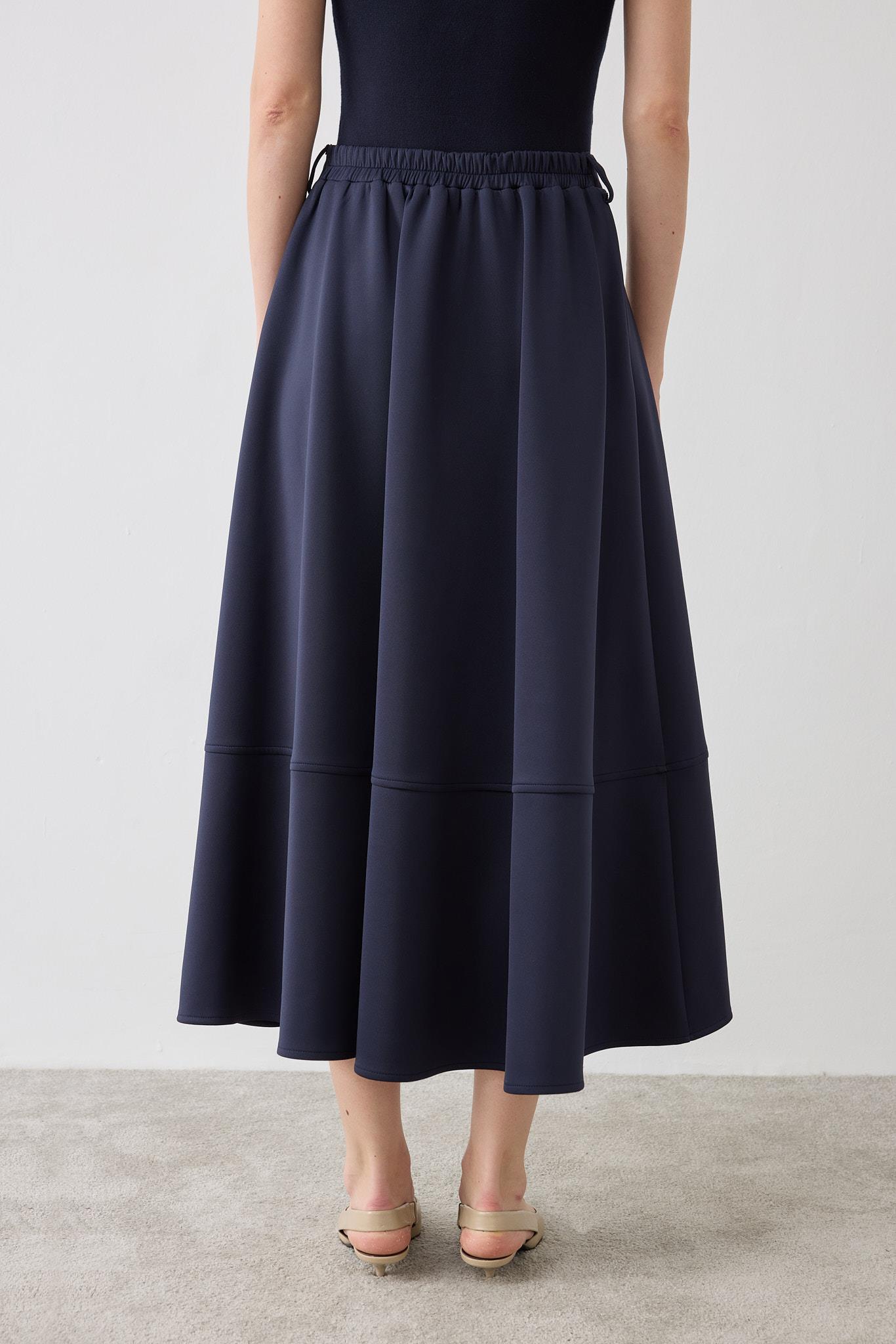 MIRA SCUBA PANELED FLARED SKIRT NAVY BLUE