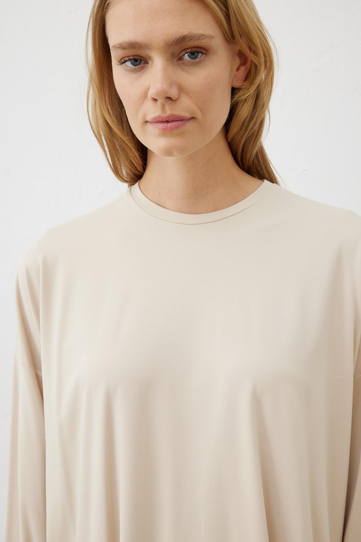 MODAL JERSEY LINE DETAILED PANTS SET BEIGE