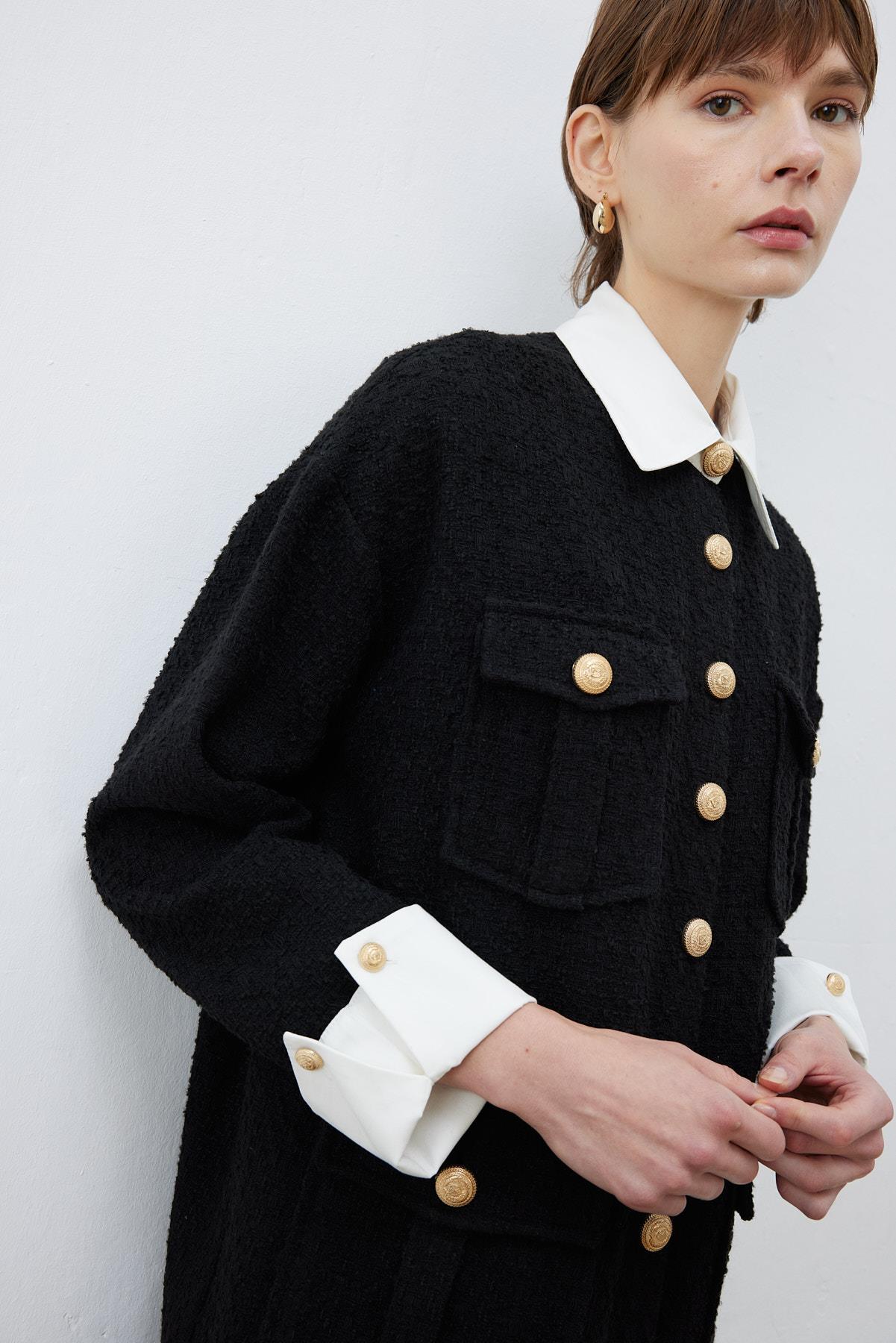 MOON SHIRT DETAIL TWEED JACKET BLACK