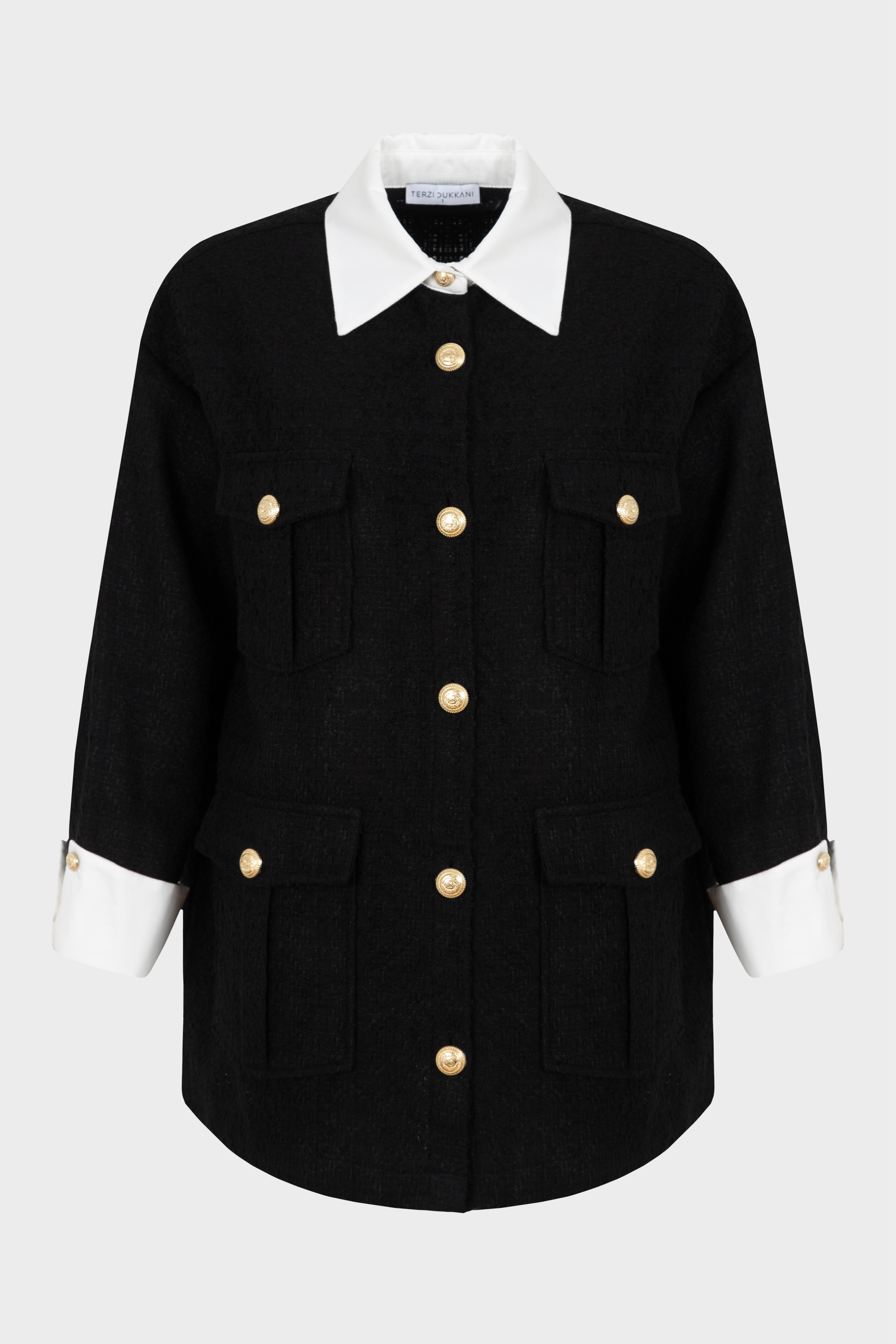 MOON SHIRT DETAIL TWEED JACKET BLACK
