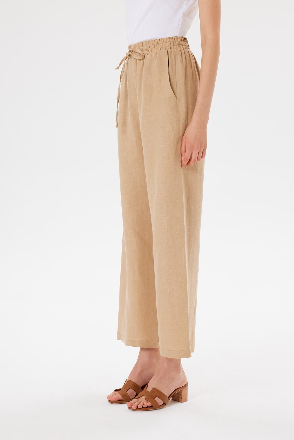 NATURAL %100 KETEN BOL PANTOLON CAMEL