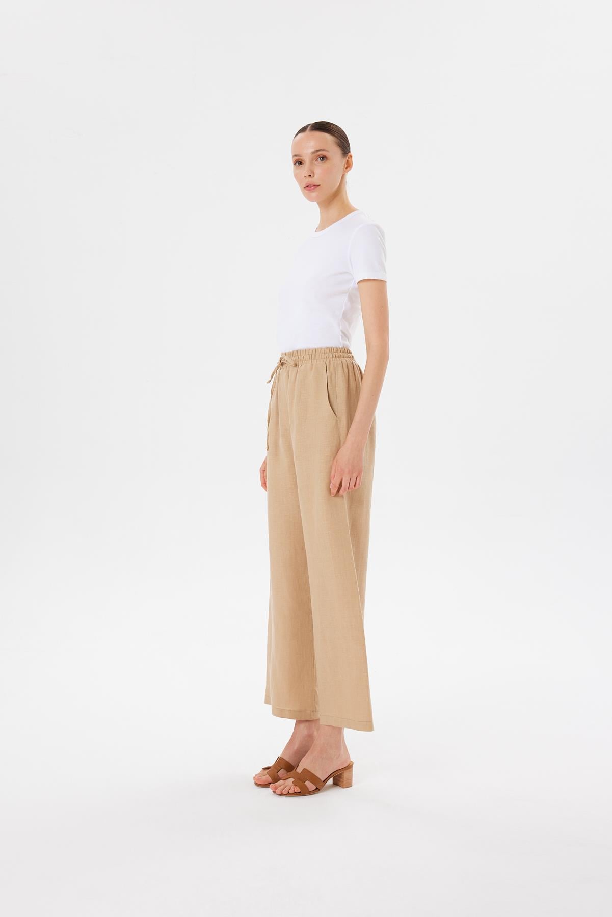 NATURAL %100 KETEN BOL PANTOLON CAMEL