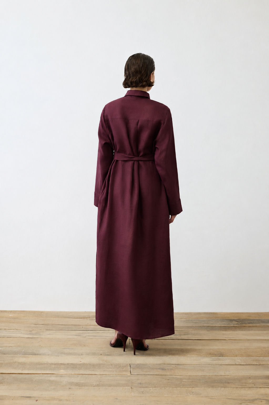 NATURAL %100 KETEN GÖMLEK ELBİSE BORDO